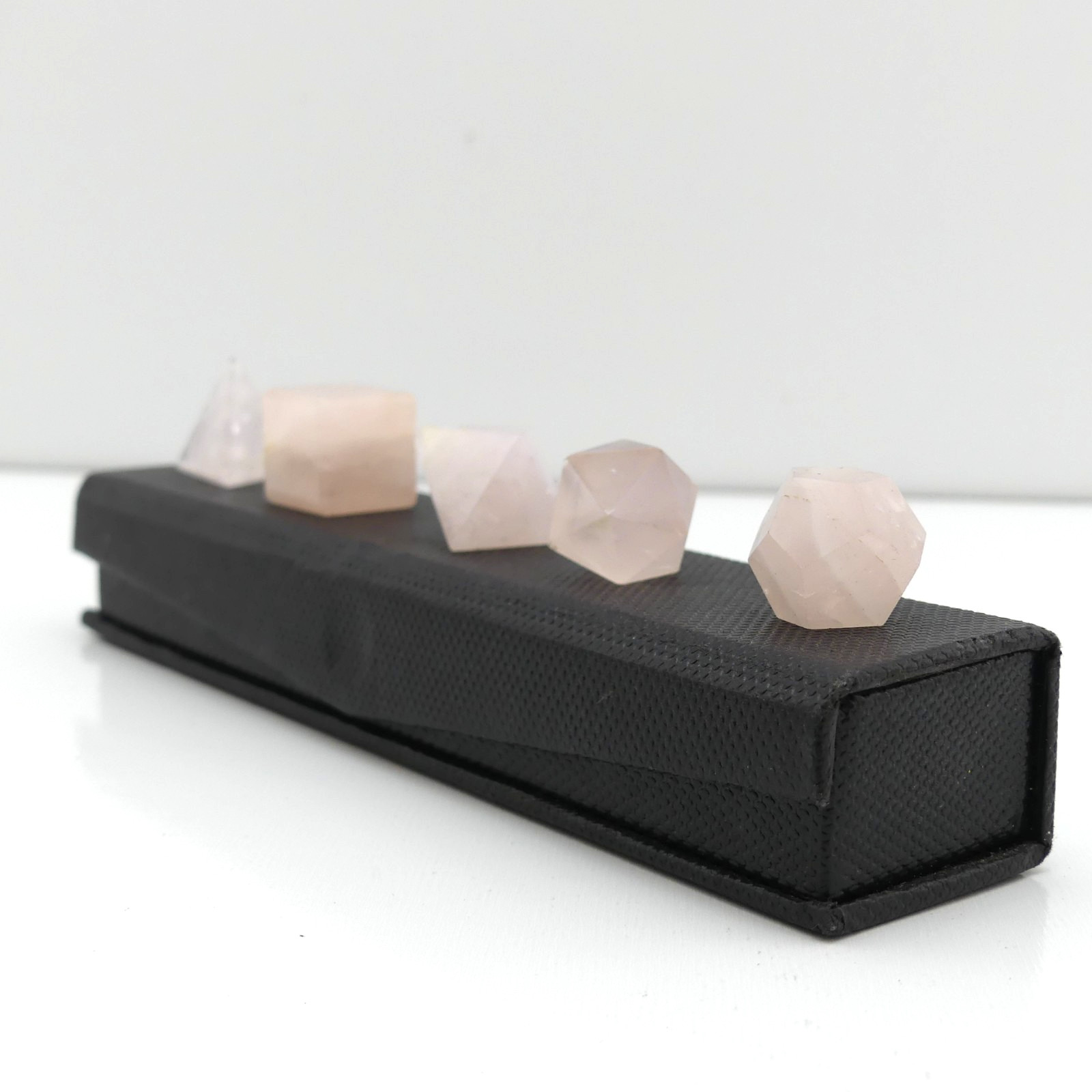 5pc Rose Quartz Sacred Geometry Crystal Set Healing Stones w/ Display Box