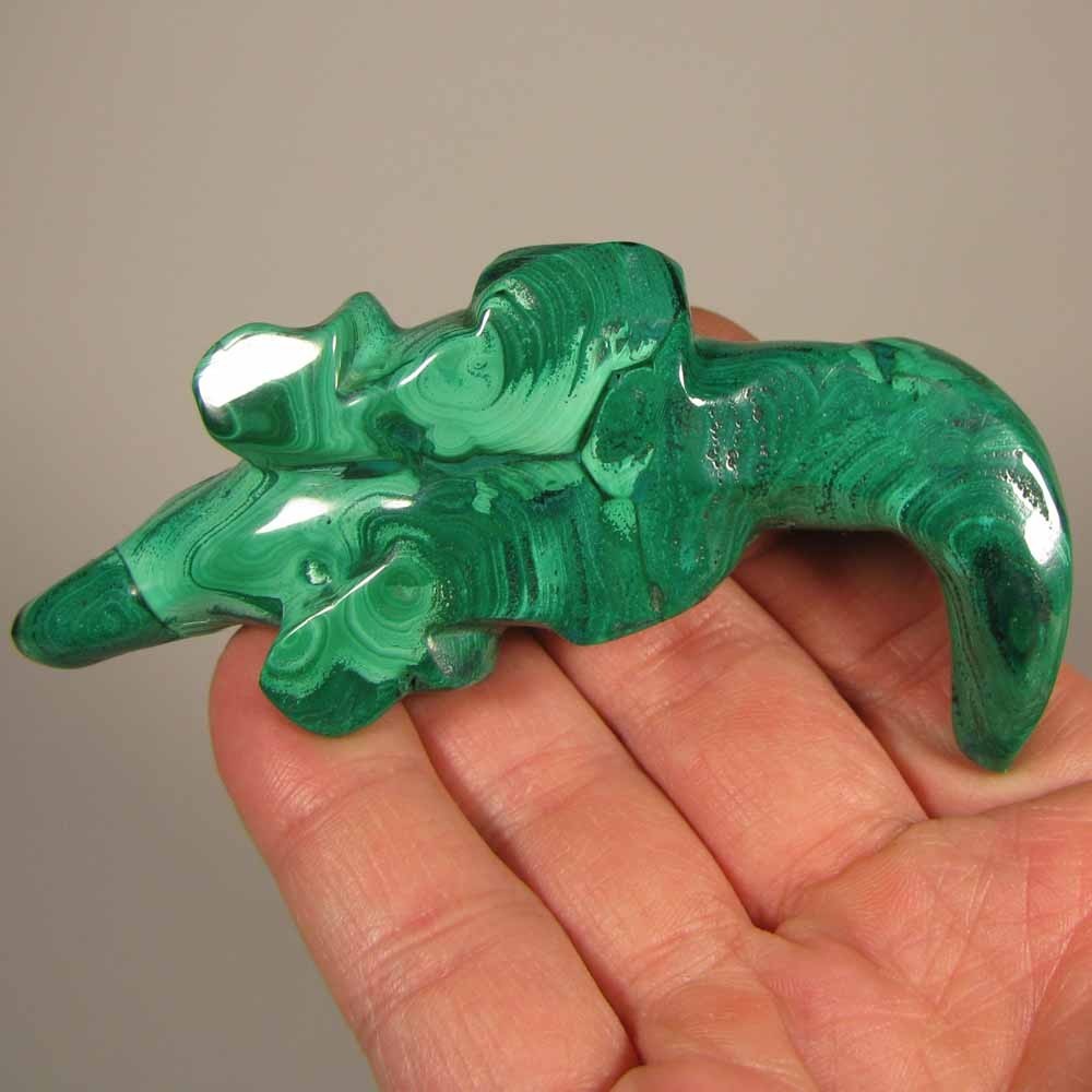 4.1″ Handcarved MALACHITE ALLIGATOR Gemstone Animal Carving – Congo, Africa