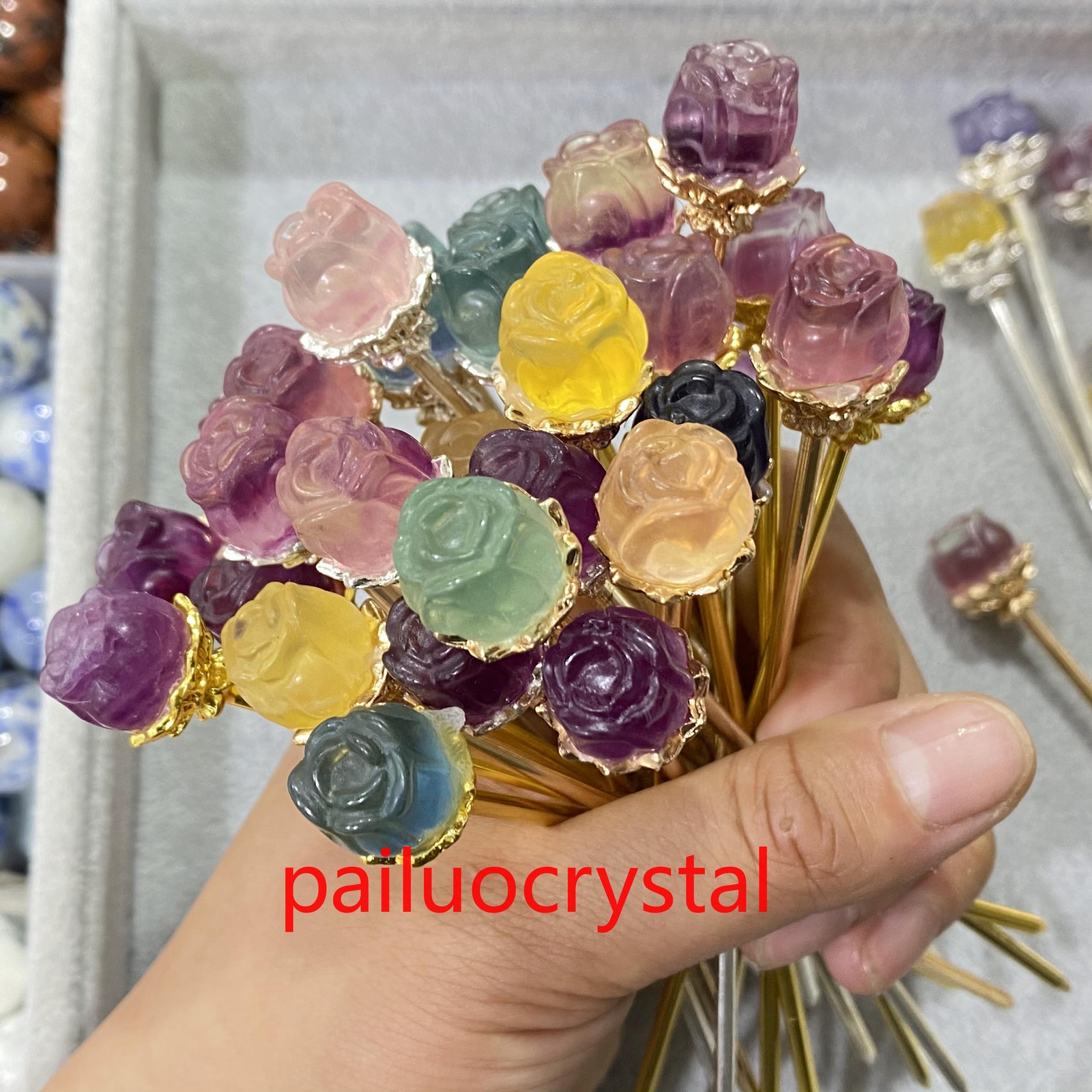 10pc Natural Fluorite Rose Hairpin Quartz Crystal Skull Reiki Healing Gem 5.3″