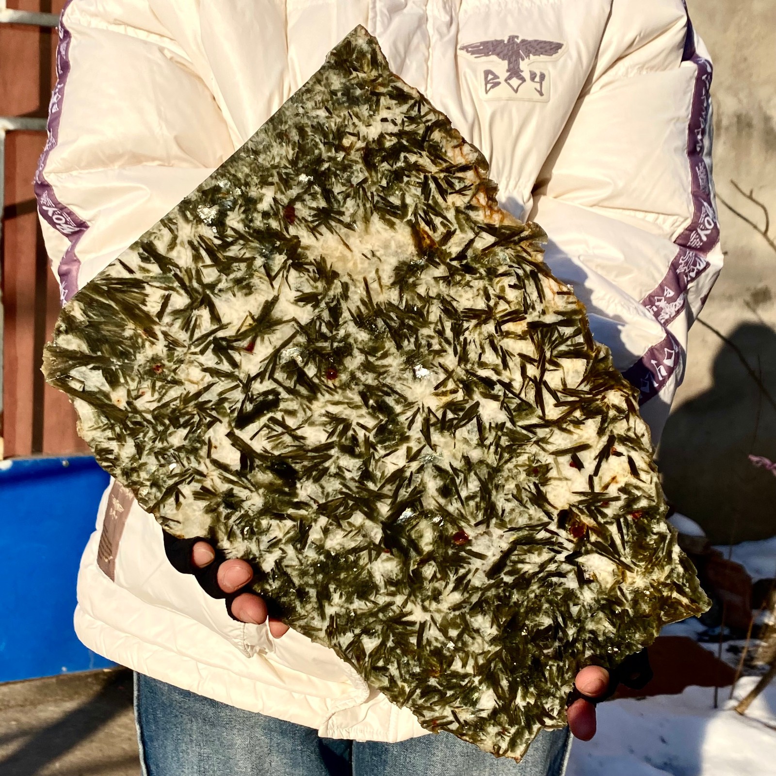 2.2LB Natural Green Lepidolite SlabGreen Mica Symbiotic garnet Crystal SliceSla