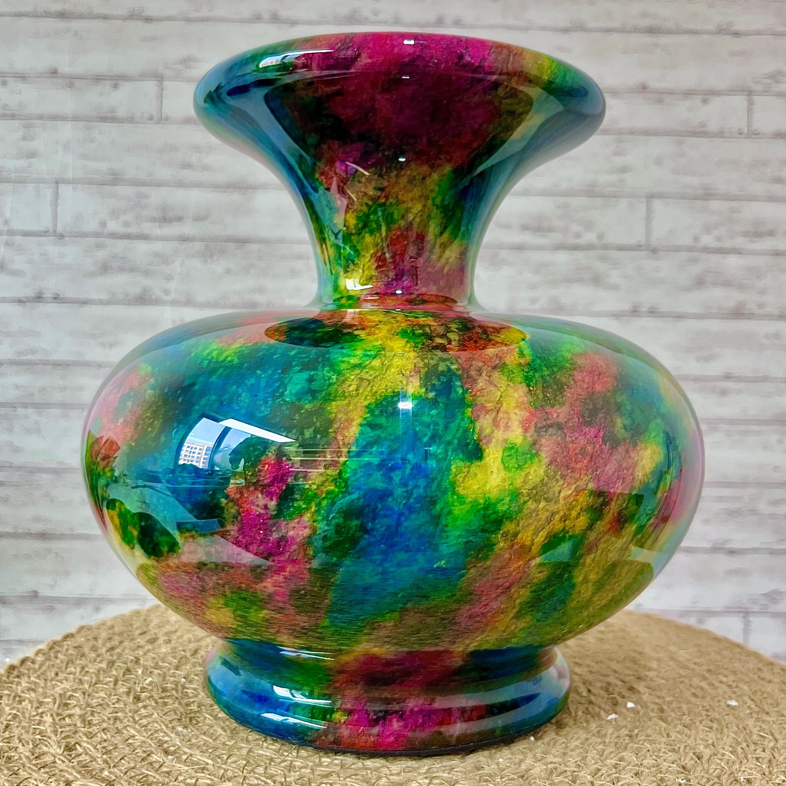 Taiwan Seven Colours Natural Jade Stone Flower Vase Bottle Jar Pot 10.6 lb