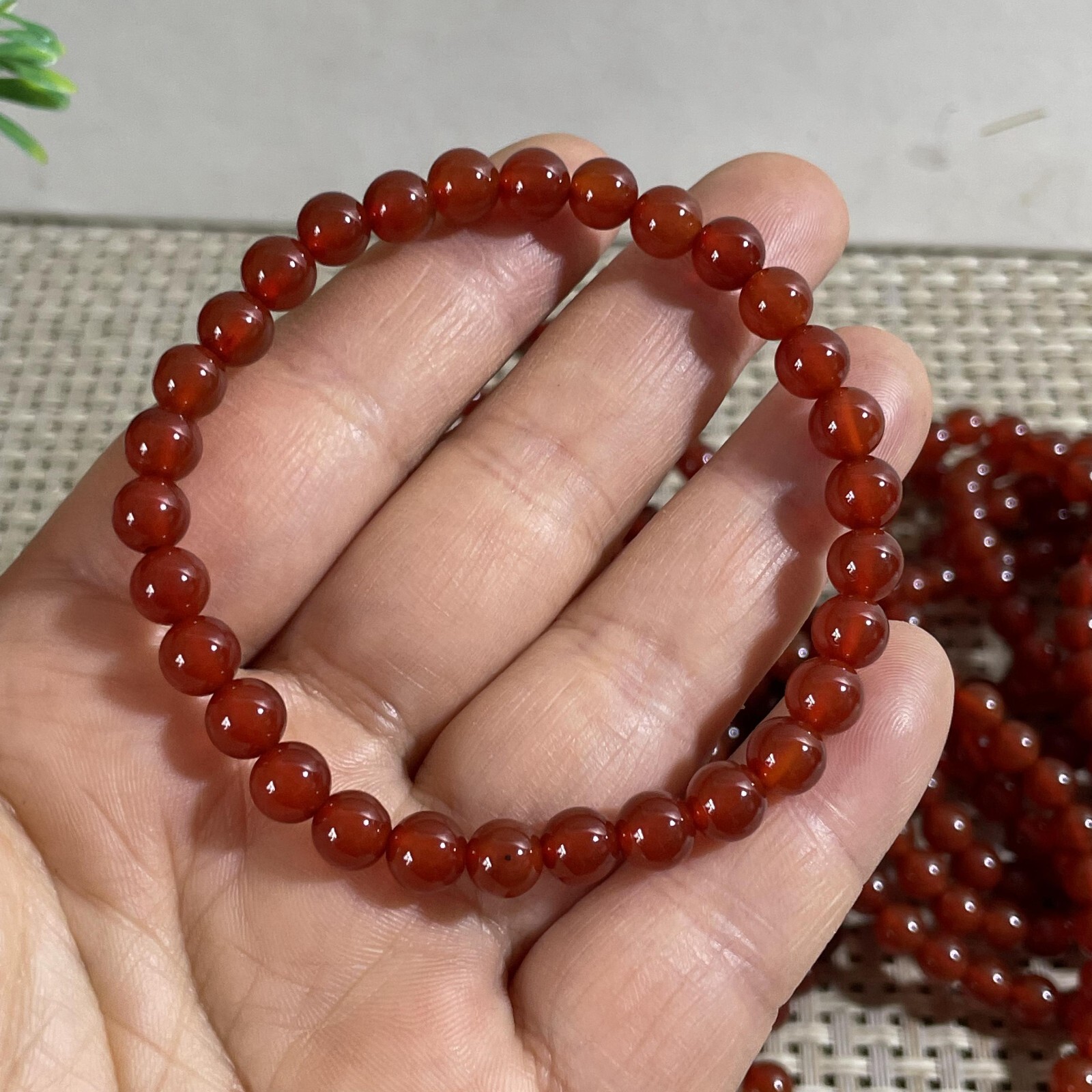 Wholesale 5 Pcs red agate stone 6mm Quartz Crystal Stretch Bracelet