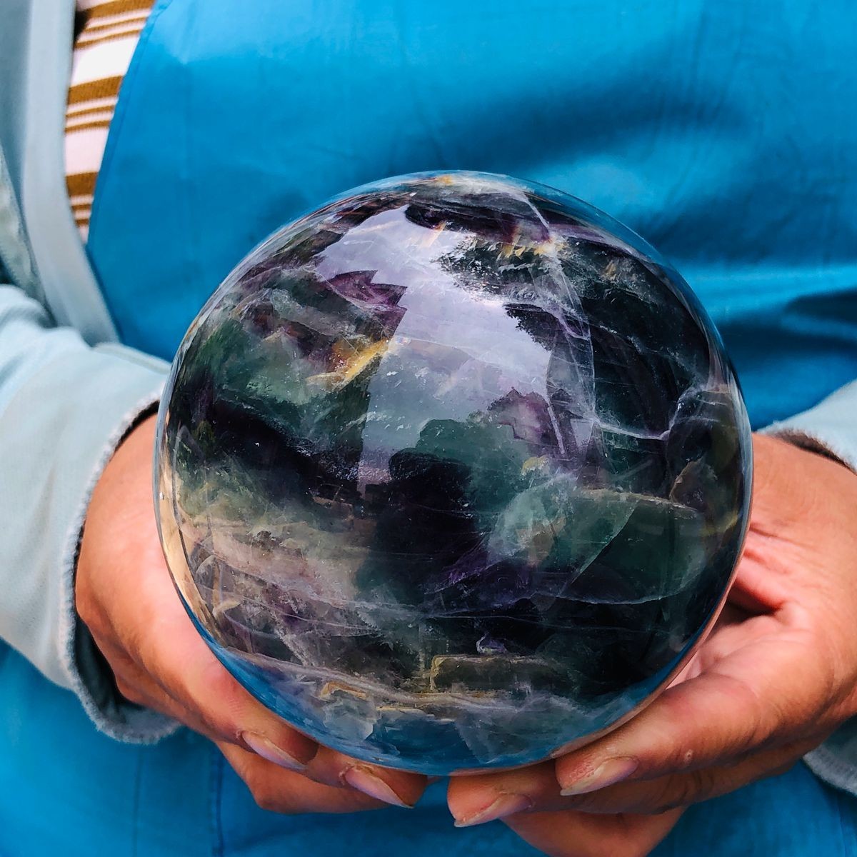 4.09LB Natural Crystal Rainbow Fluorite Sphere Display Ball Reiki Healing