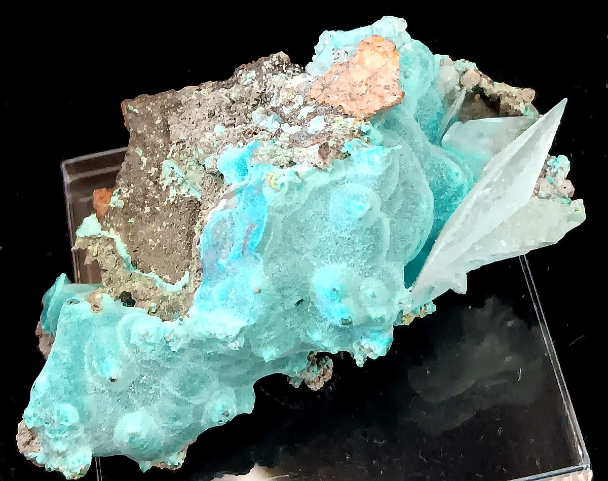 Rosasite with Discoidal Calcite – Ojuela Mine, Mexico- Very Unique!