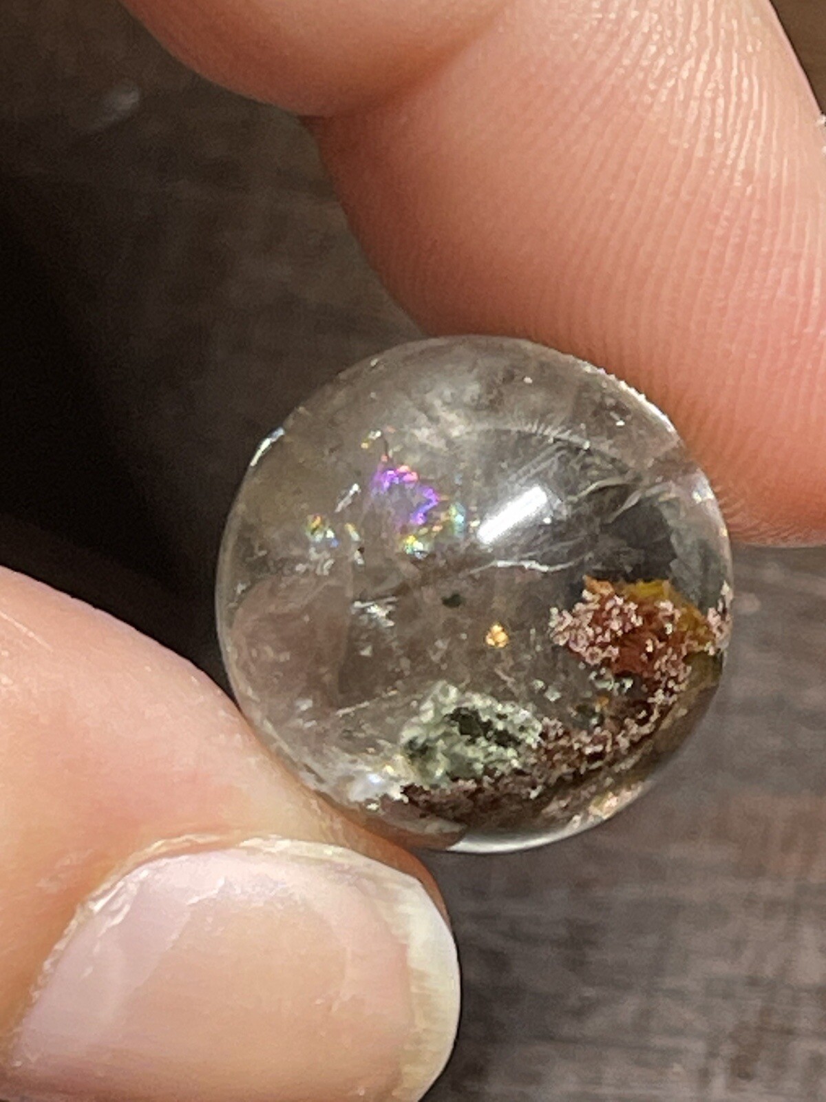 Garden Scenic Quartz with Rainbows Mini Sphere Ball Orb Marble 16.5mm 5g