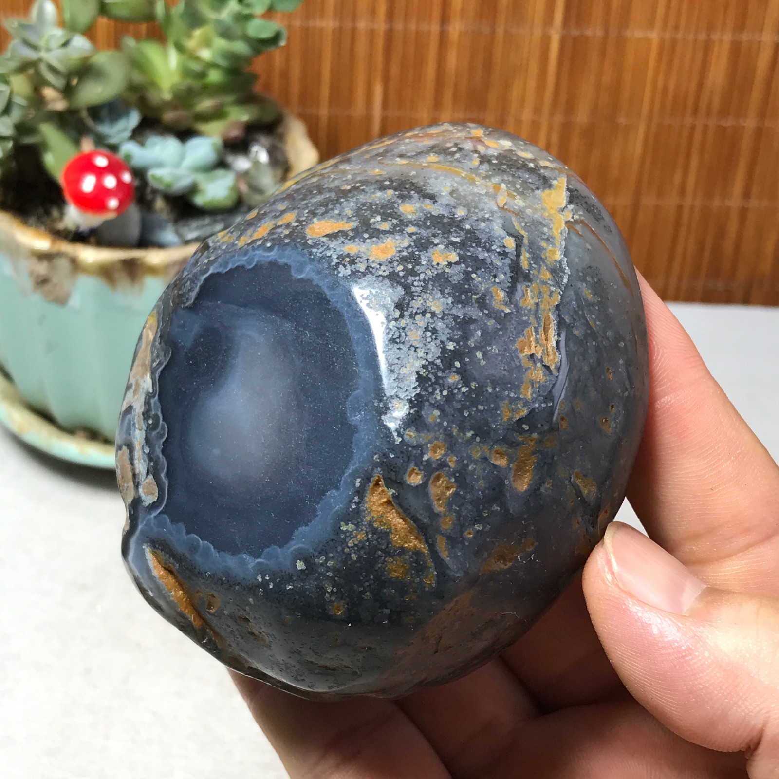 88-73-40mm Natural Polished Agate Carved Stone Rock Ashtray Ash Tray 257g A6326
