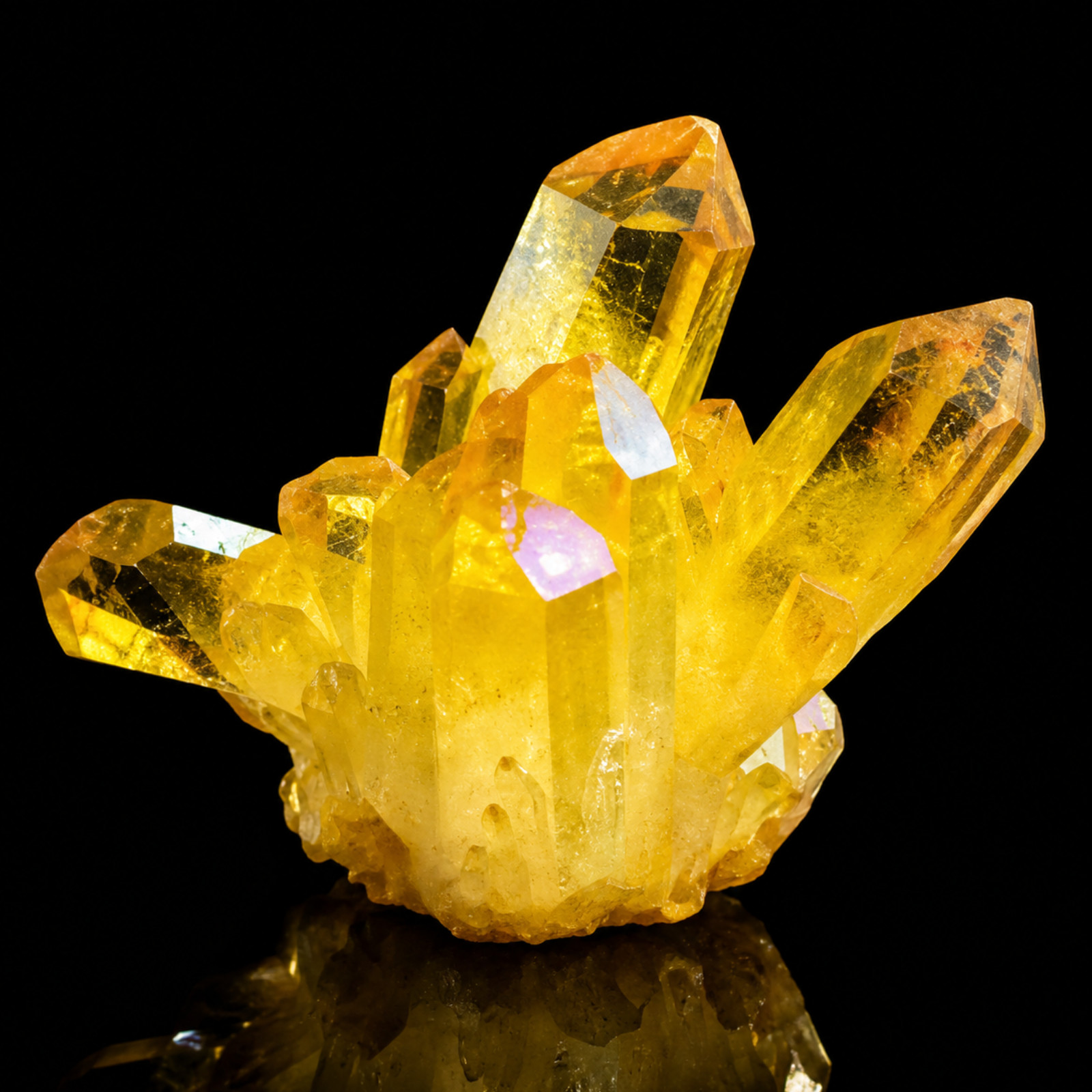 Natural Aura Yellow Citrine Crystal Titanium Cluster Healing Mineral Specimen