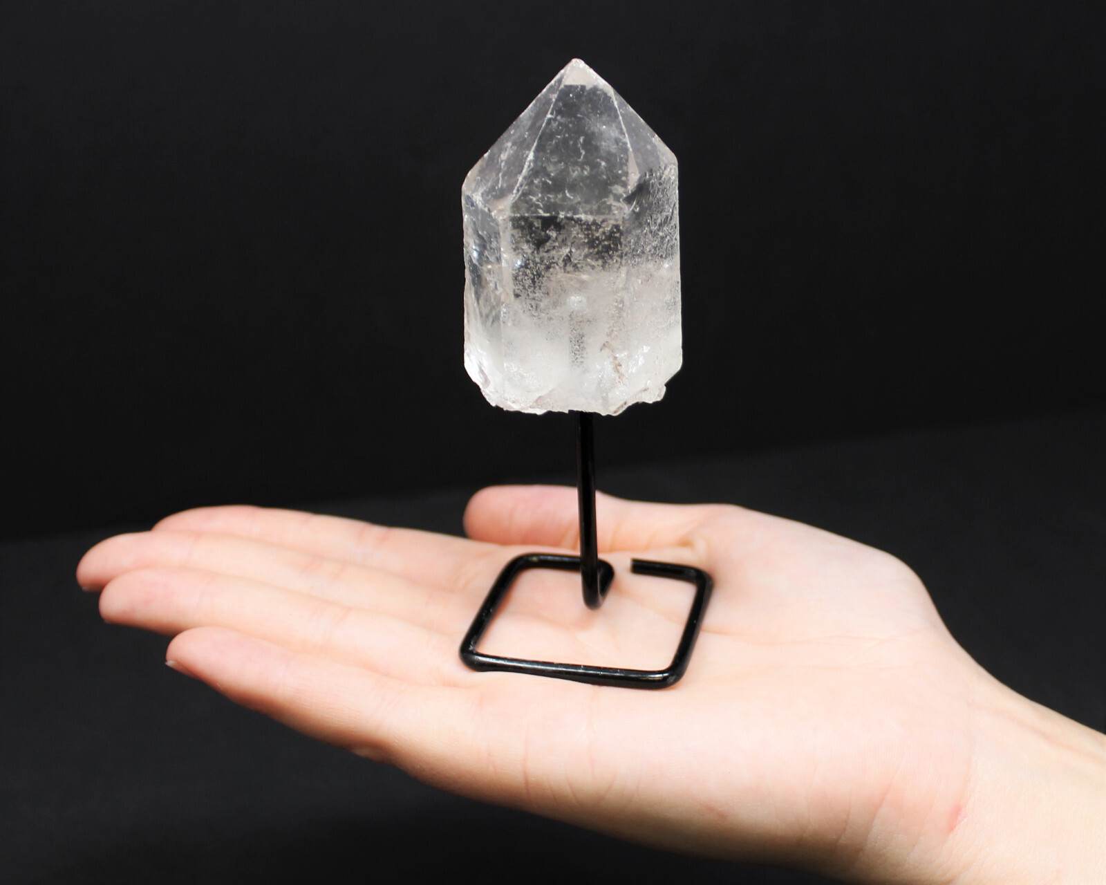 Clear Quartz Point On Metal Stand, Clear Quartz Min Pin (Clear Quartz Crystal)