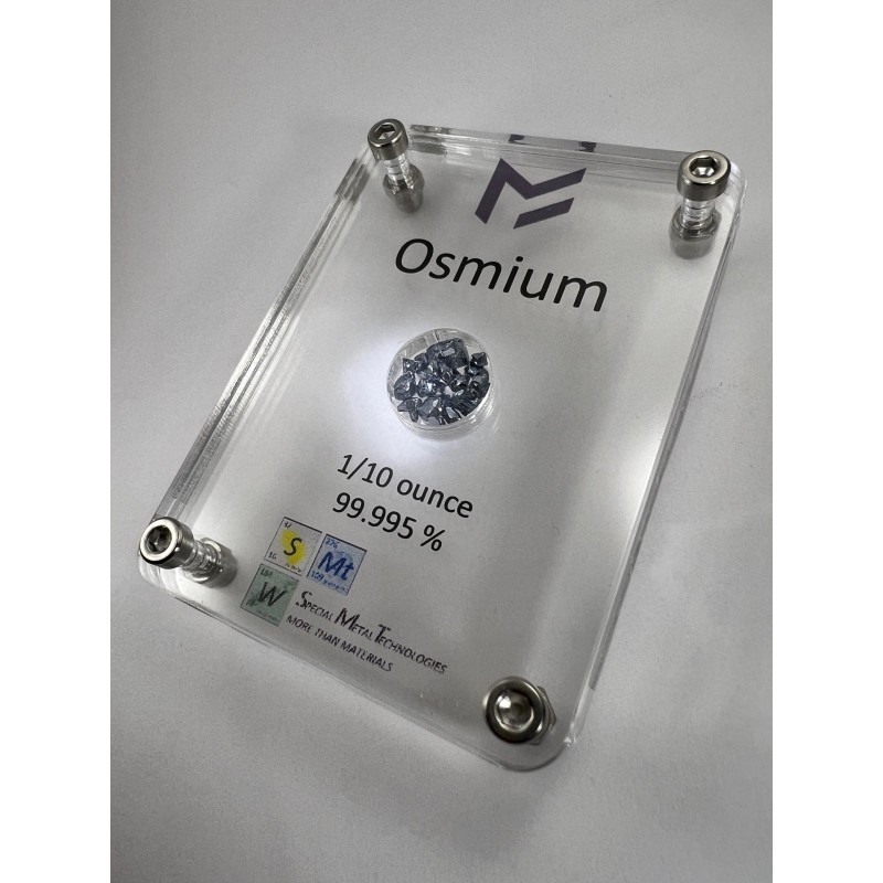 Crystalline Osmium 1/10th oz sealed in acrylic housing – Made in Austria