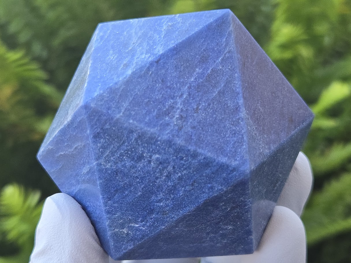 Blue Aventurine Carved Geometric Icosahedron, Large (46mm to 60mm) Decorative