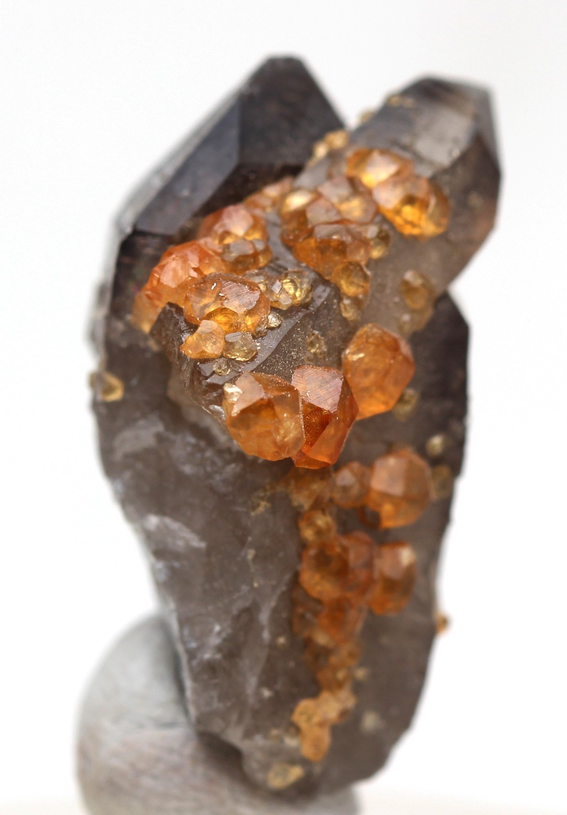 SPESSARTINE GARNET ON SMOKY QUARTZ Specimen Crystal Cluster Mineral CHINA
