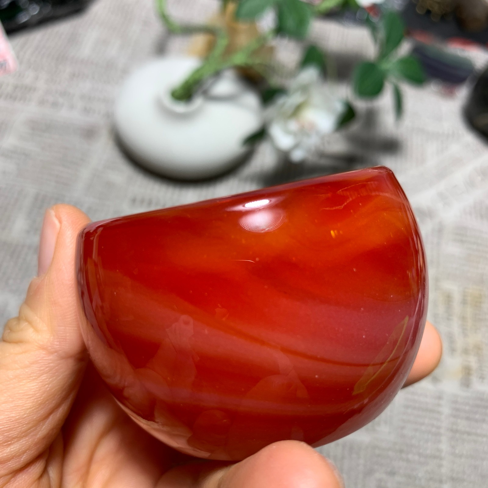 154G Red Agate Bowl Carving Carnelian Cup Glass Cup Reiki Manual Crystal Collect