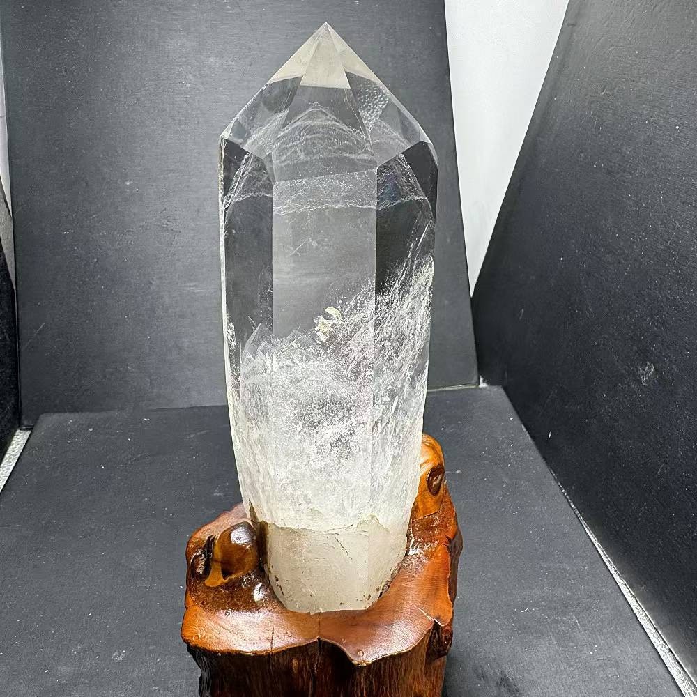 2.65LB Natural White Quartz Obelisk Crystal Energy Tower Point Reiki Decor+Stand