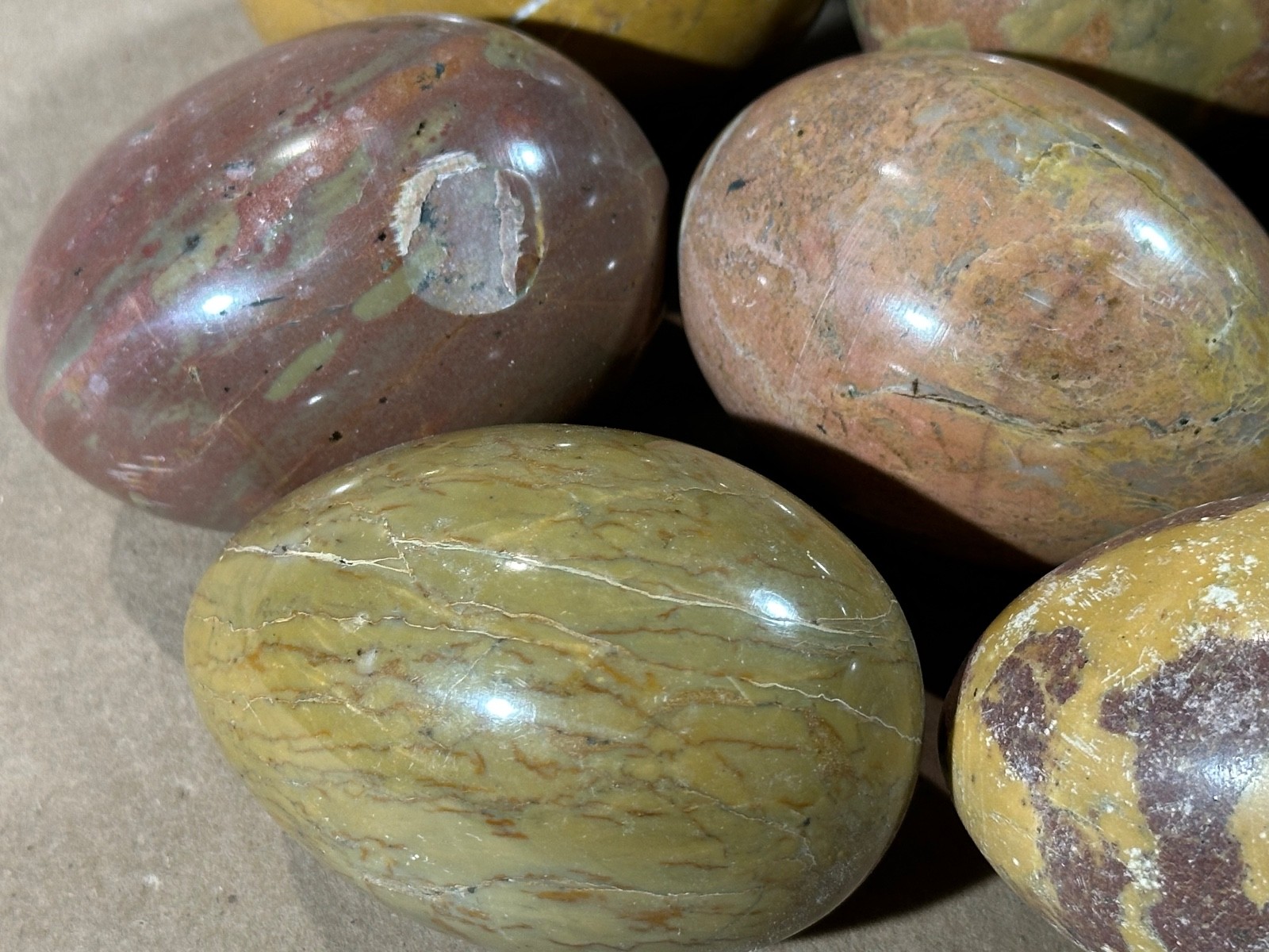 Lot of 10 Multicolored Jasper Polished Gemstone Eggs 2.75” –