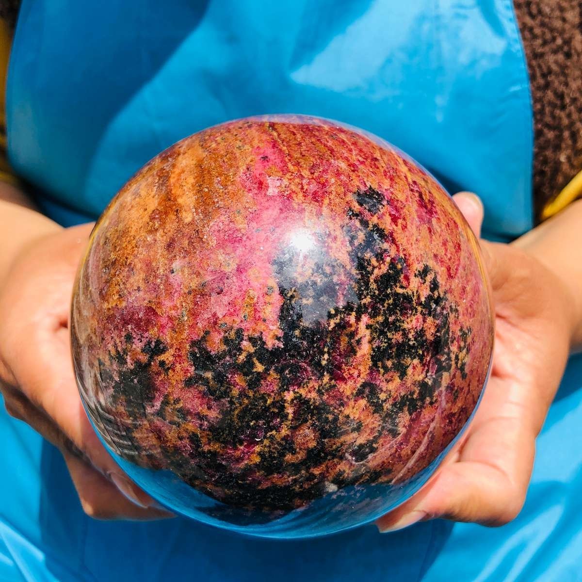 5.76LB Natural Rhodonite Crystal Sphere Pink Black Healing Gem Stone 4796