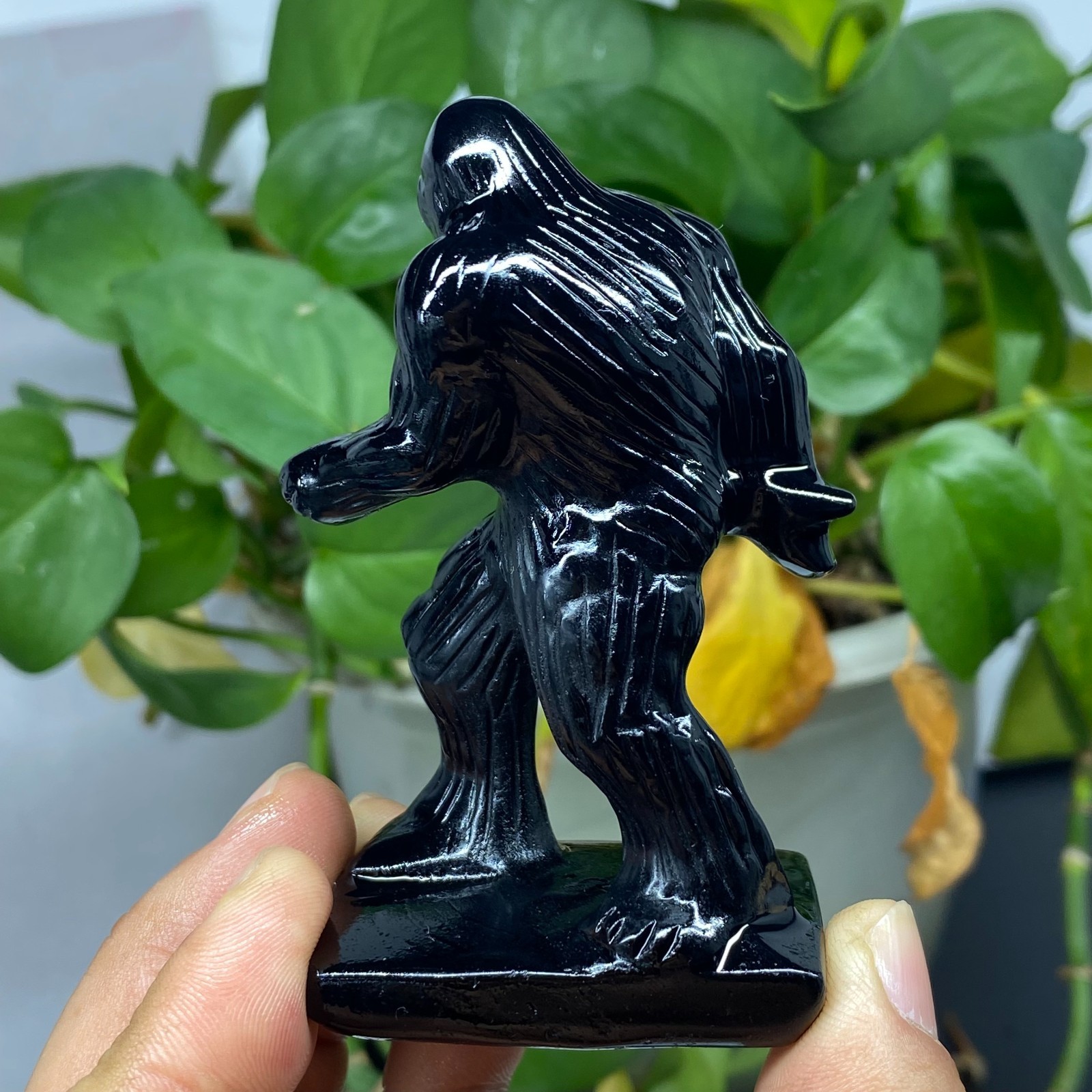 3” Natural Obsidian Sasquatch skull carved quartz crystal Reiki healing 1pc