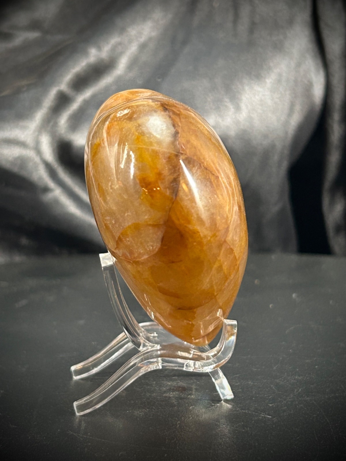 2.71″ Hematoid (Golden Healer) Quartz Heart With Acrylic Stand 7oz (198 grams)