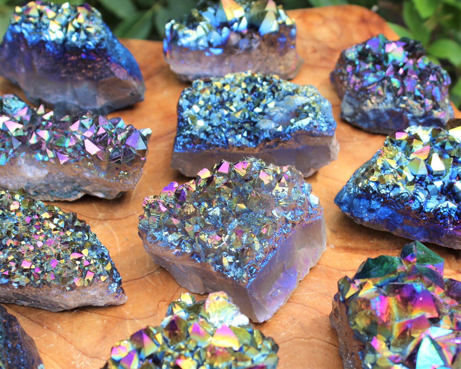 Rainbow Aura Amethyst Clusters: 5-6 Piece Box (Titanium Aura Amethyst Crystals)