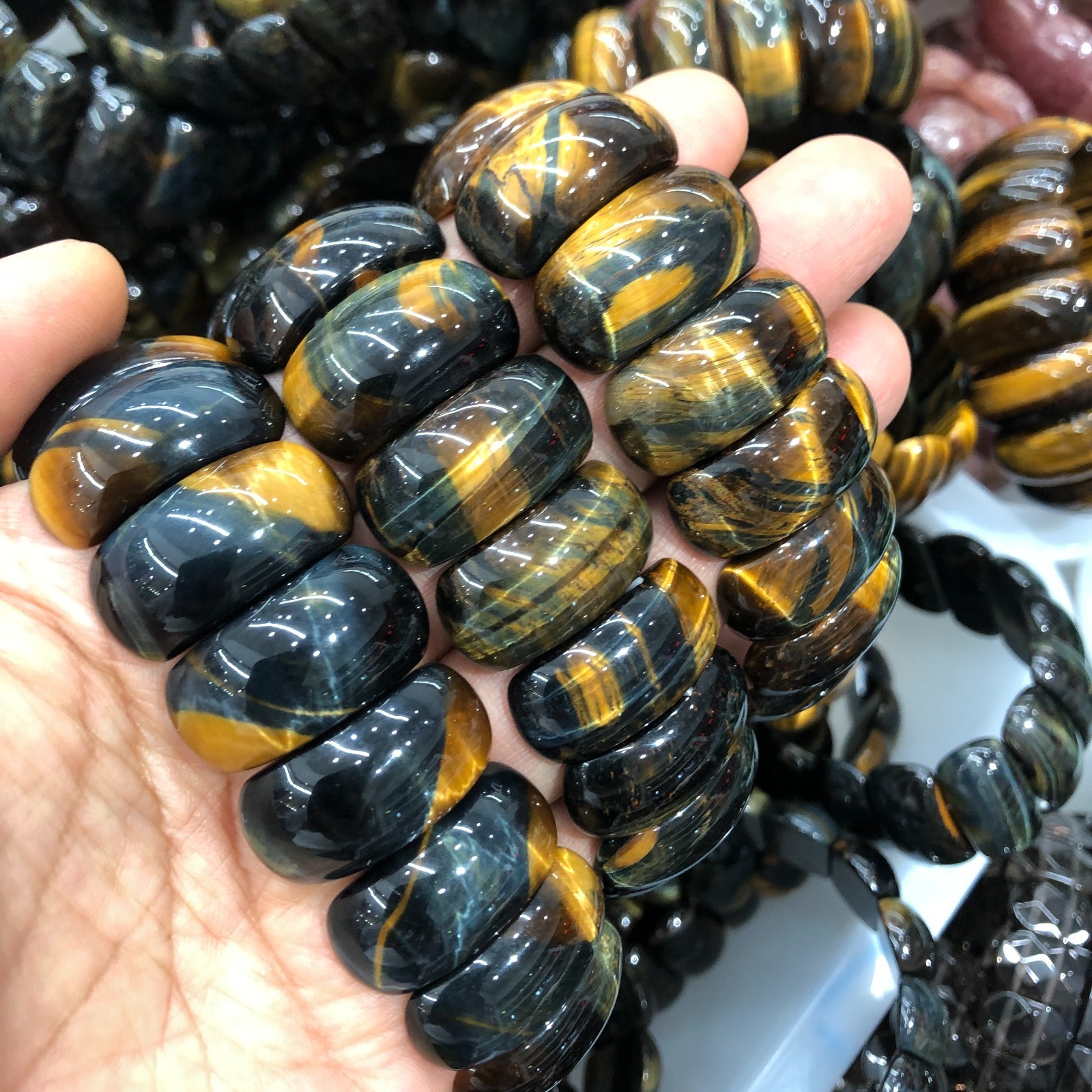 1Pcs Natural Tiger’s Eye Stone Bracelet Brown Gemstone Stretch Bracelet Handmade