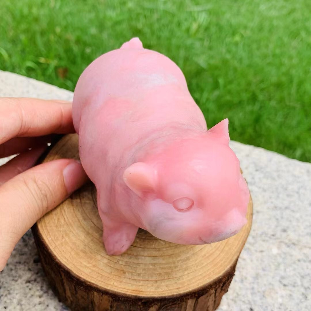 3.7″Natural Crystal Quartz Mineral Specimen Powder Aobao Handmade Carved The pig
