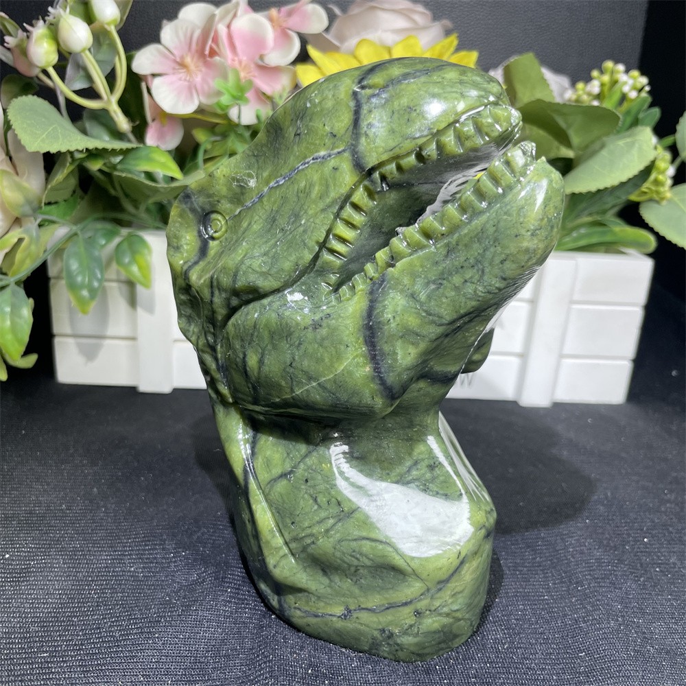 3.4LB 6.1″ Natural Xiuyan Jade Dinosaur Head Crystal Reiki Carving Decor Gift