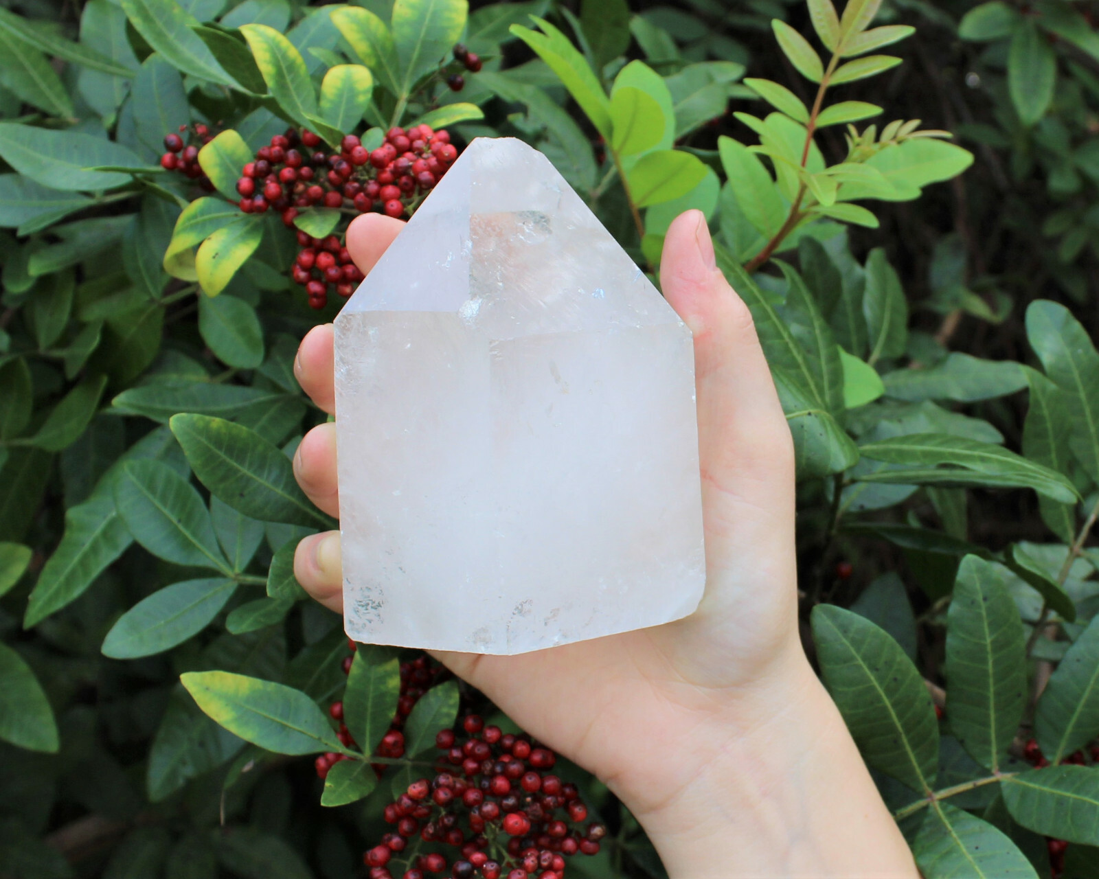 LARGE Clear Quartz Crystal Point with Cut Base – Free Standing Crystal Points