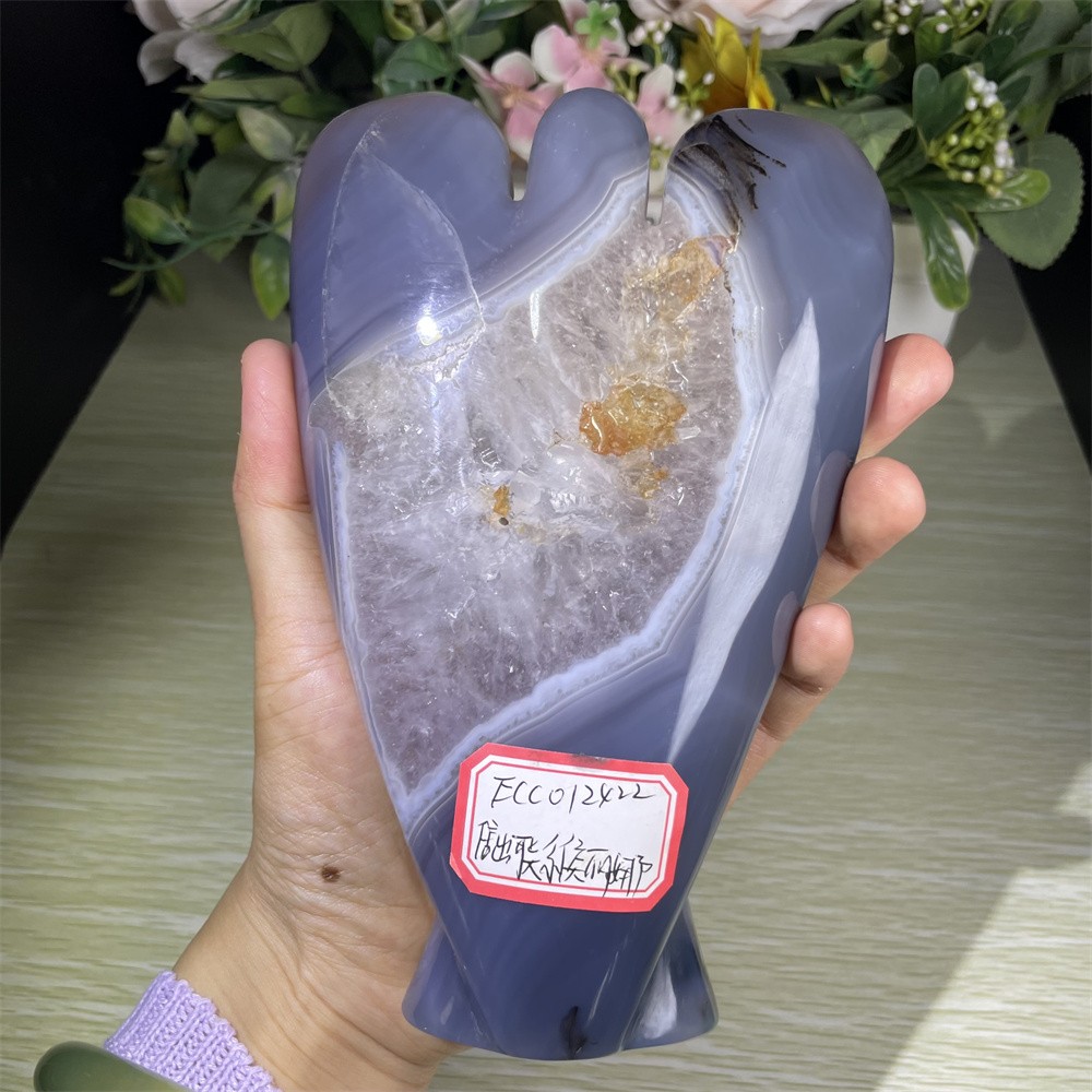 1.7LB 6.4″ Ash Lace Sardonyx Angel Carved Crystal Mineral Quartz Reiki Decor