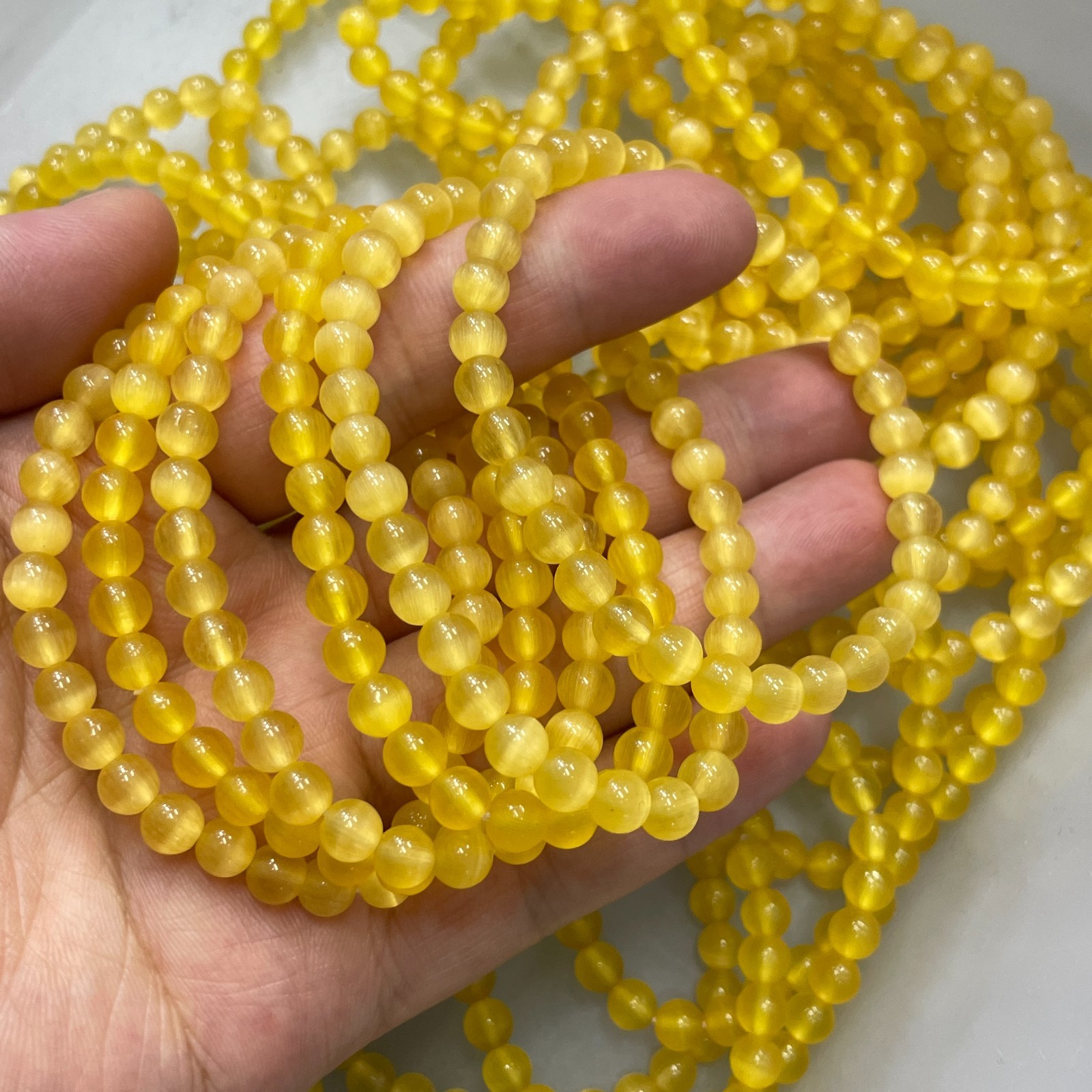 Glass Cat Eye Beads Round Beads 6mm Bracelet decor 7.5″ 10pcs