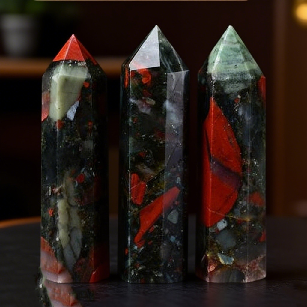 Natural Dragon Blood Stone Crystal Tower Point Obelisk Healing Energy Wand Decor