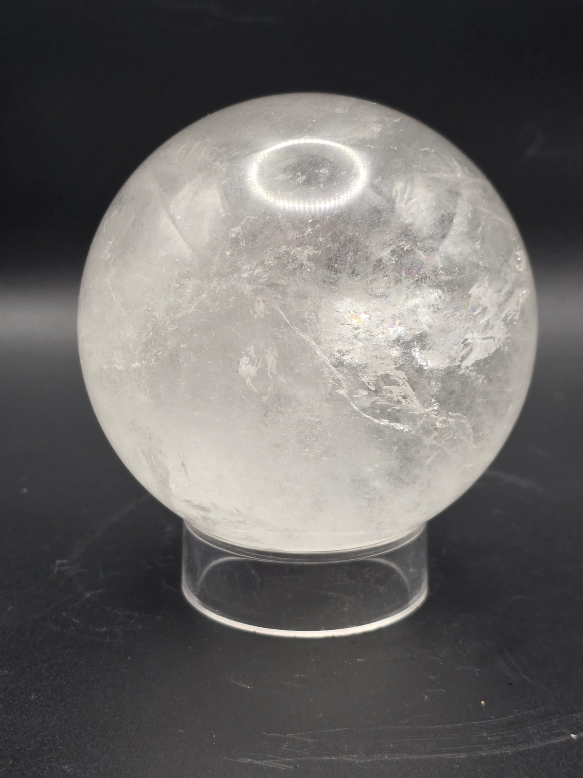 Large clear quartz sphere! 79.3mm, 3.1 inches, 1.8 pounds