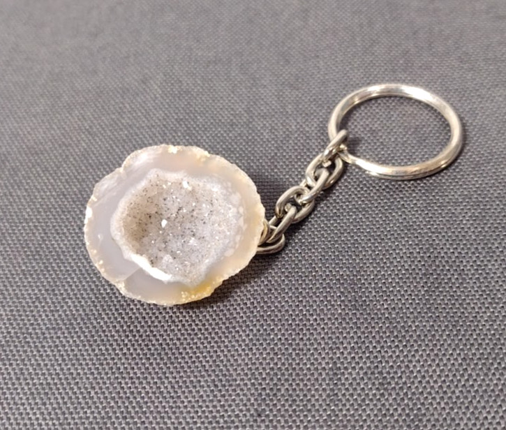 Quartz Crystal Geode Key Ring / Keychain 3.75″ ~ Natural Agate, Brazilian Stone