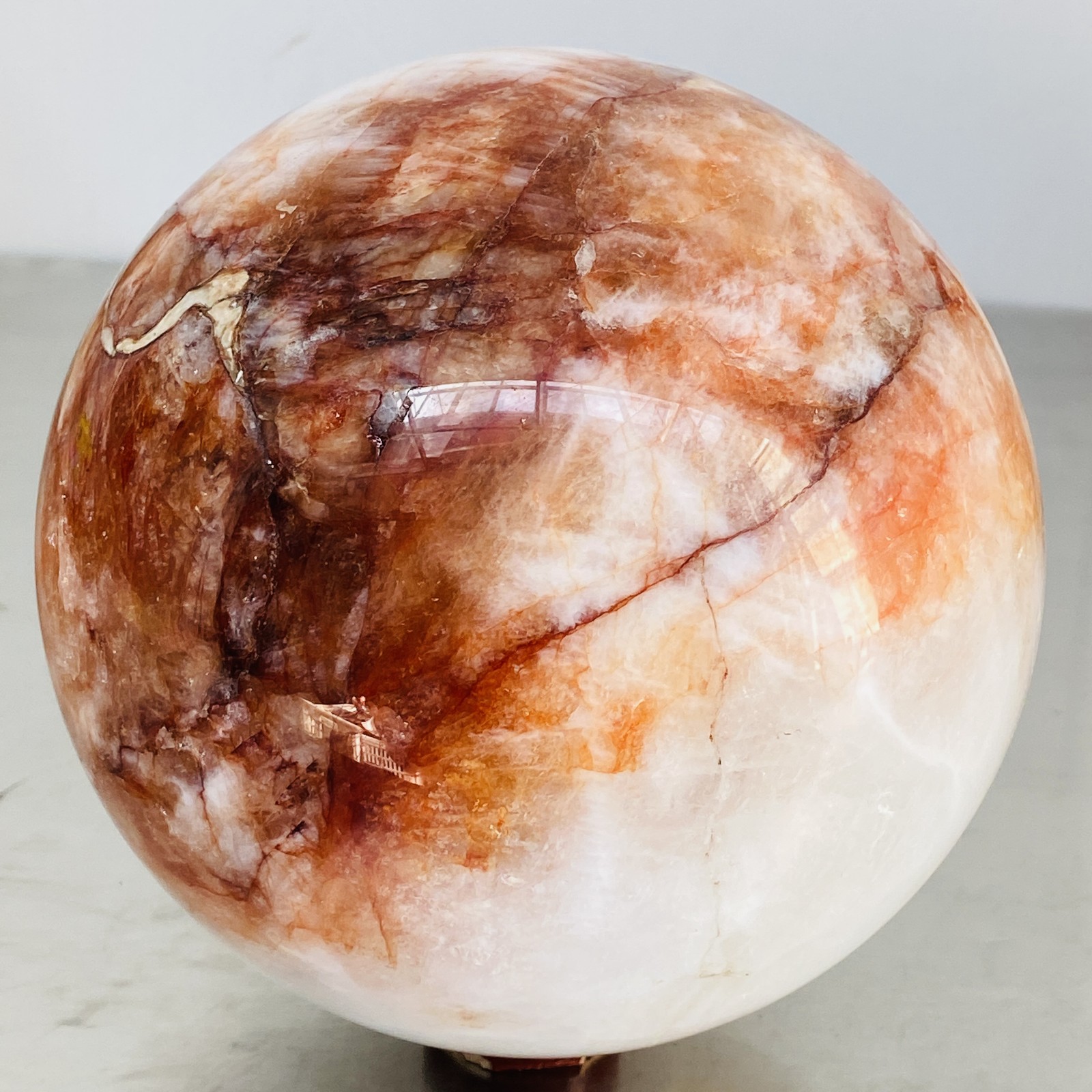Natural Red Glue Flower Quartz Sphere Crystal Ball Healing 4860G