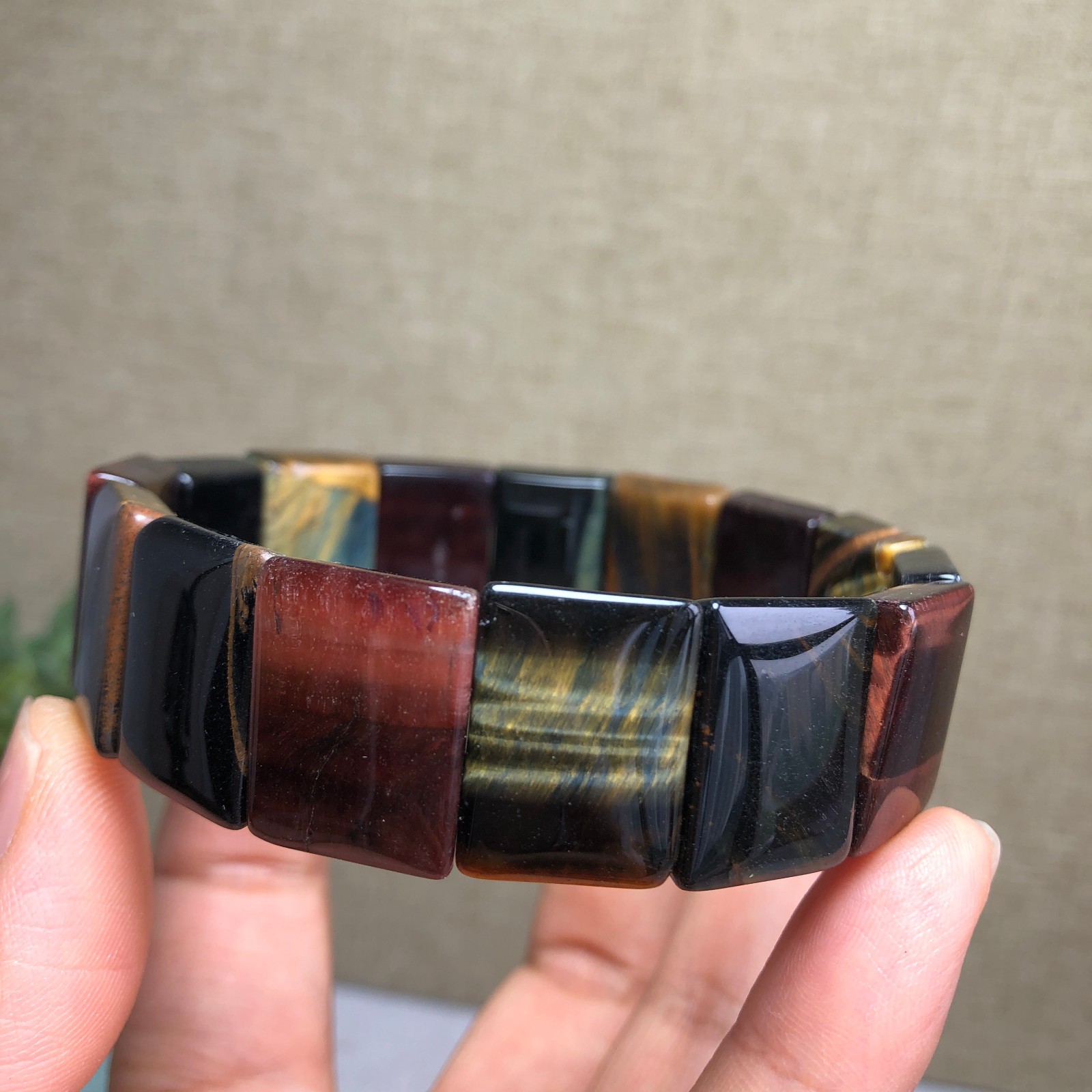 Natural Tiger’s Eye Stone Bracelet Brown Gemstone Stretch Bracelet Handmade 6157