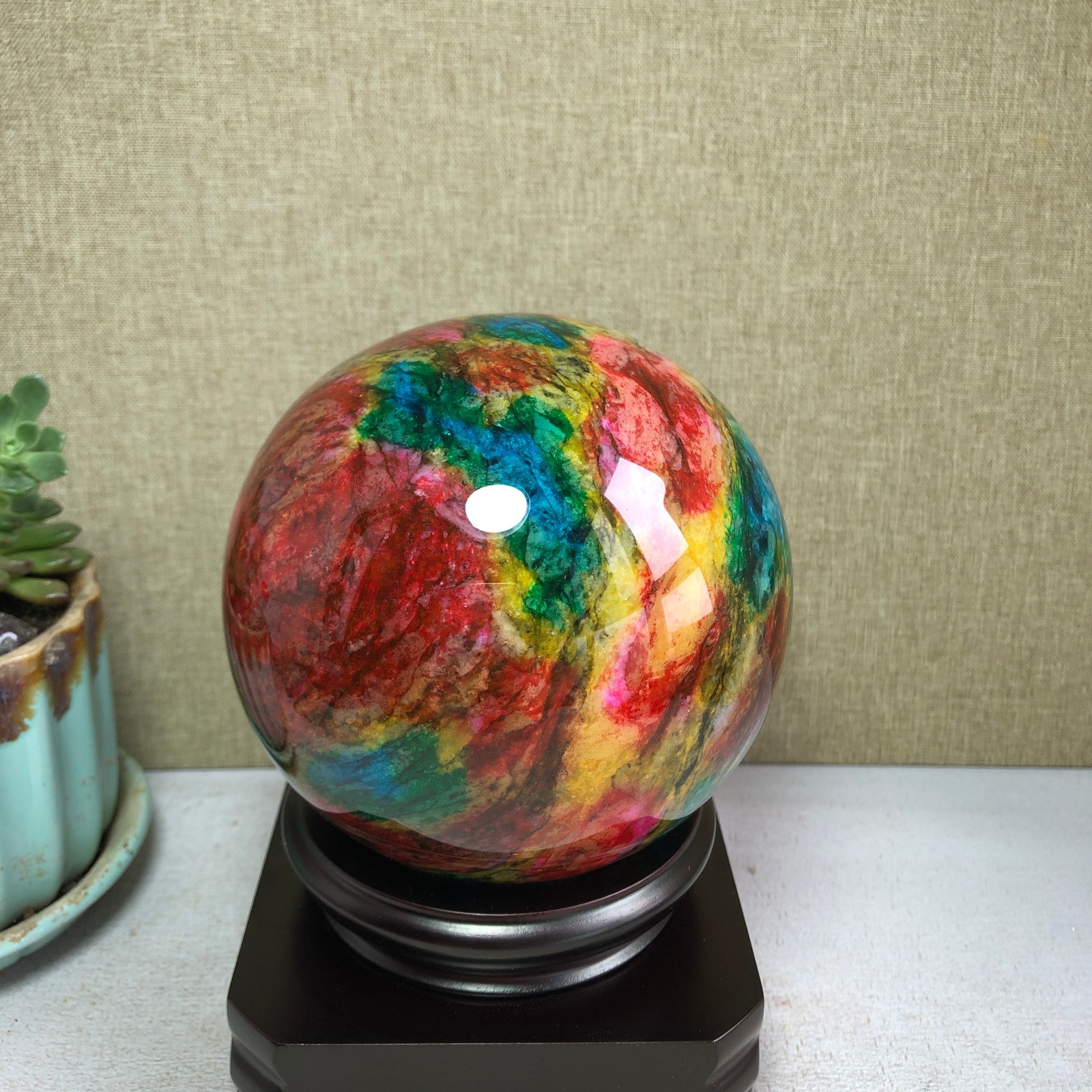 Natural “Seven Colors Jade” sphere flat bottom specimen Taiwan China 99mm A4583