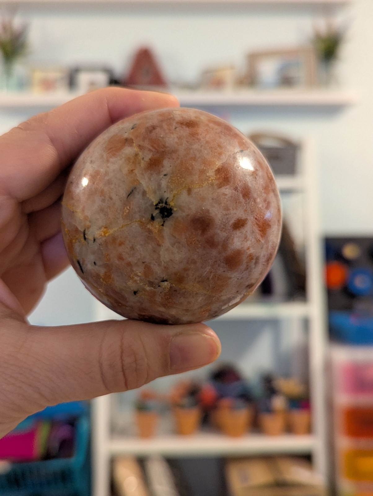 66 mm Sunstone Gemstone Large Crystal Sphere & Stand (India) US Seller