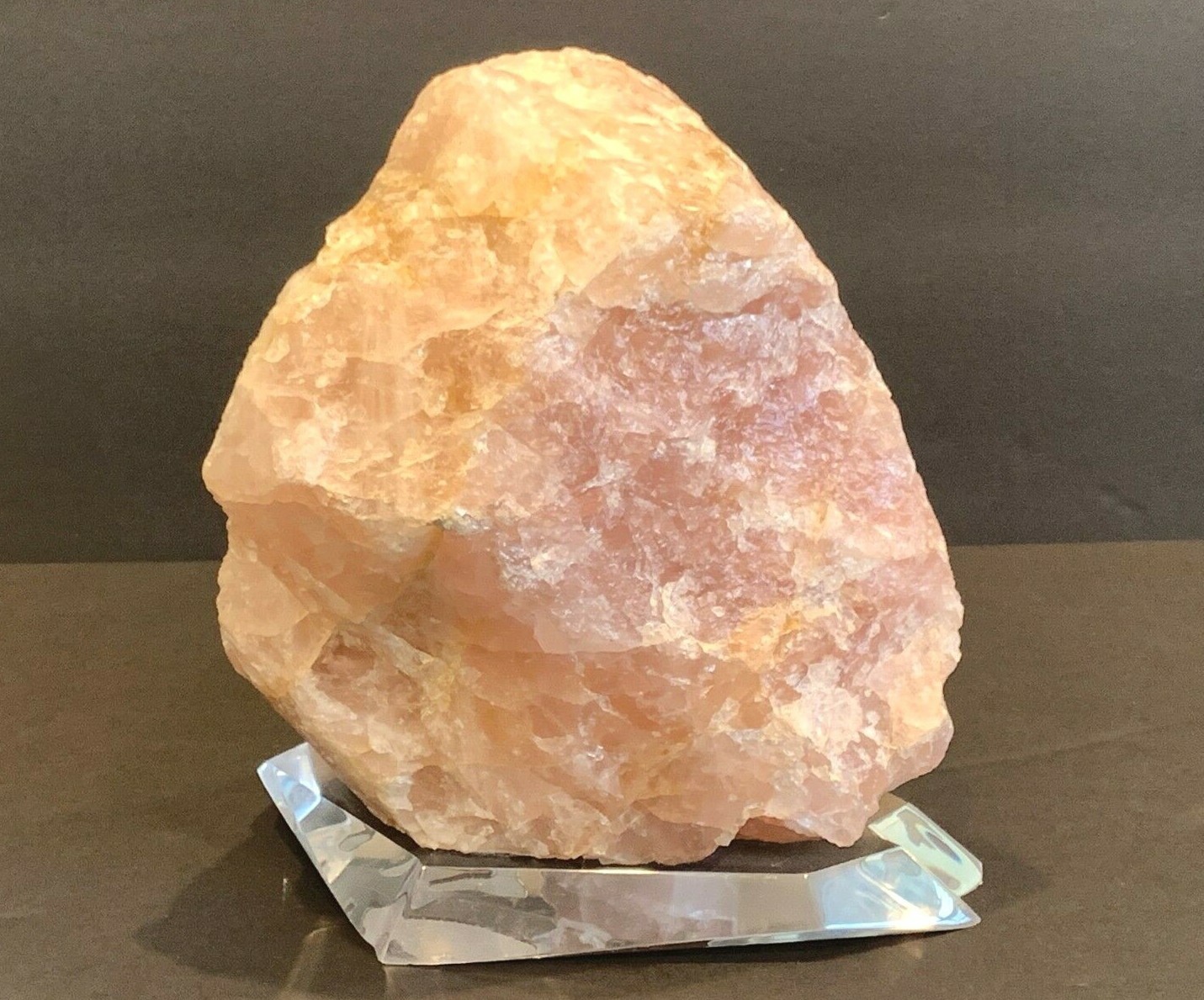 Large Chunk of Rose Quartz Rough Rock on Lucite Base