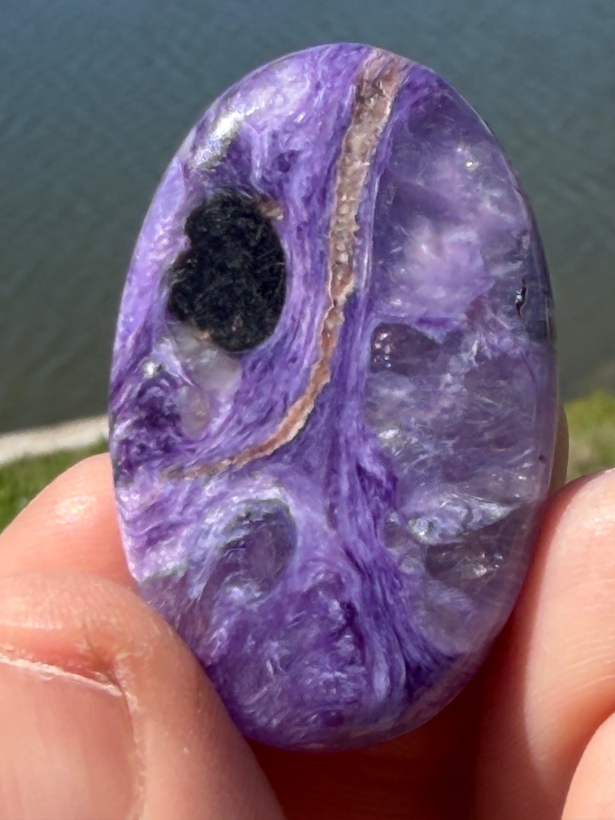 AA Charoite Polished Gemstone Small Palmstone 1 5/8″ 16 Grams Colored By Nature.