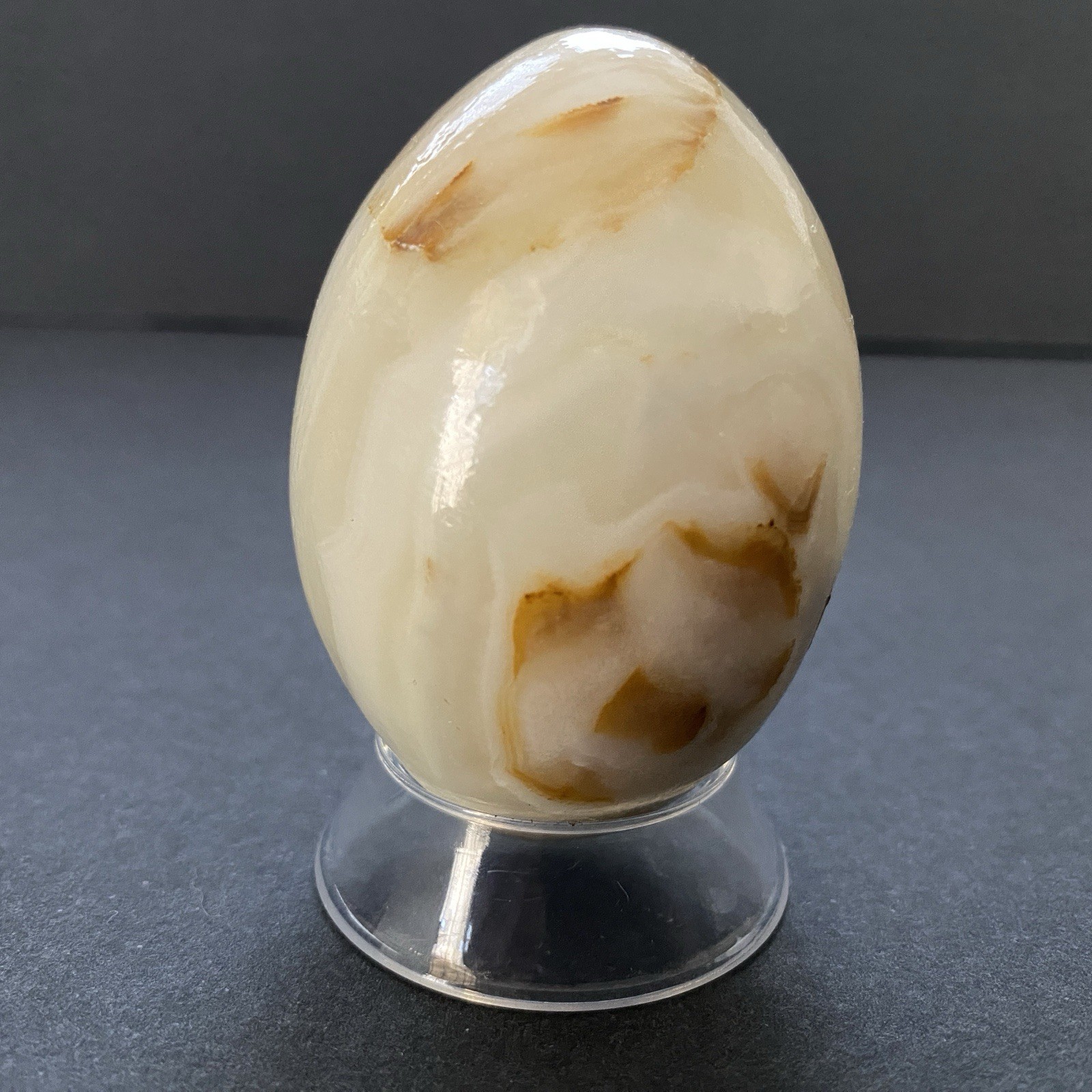Natural Onyx Stone Egg With Stand Hand Polished Banded Agate Calcite Crystal