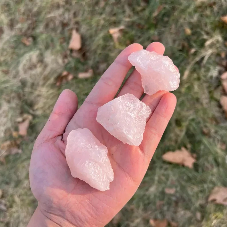 3Pcs Natural Rose Quartz Raw Crystals Rough Pink Stone Mineral Specimens Gift