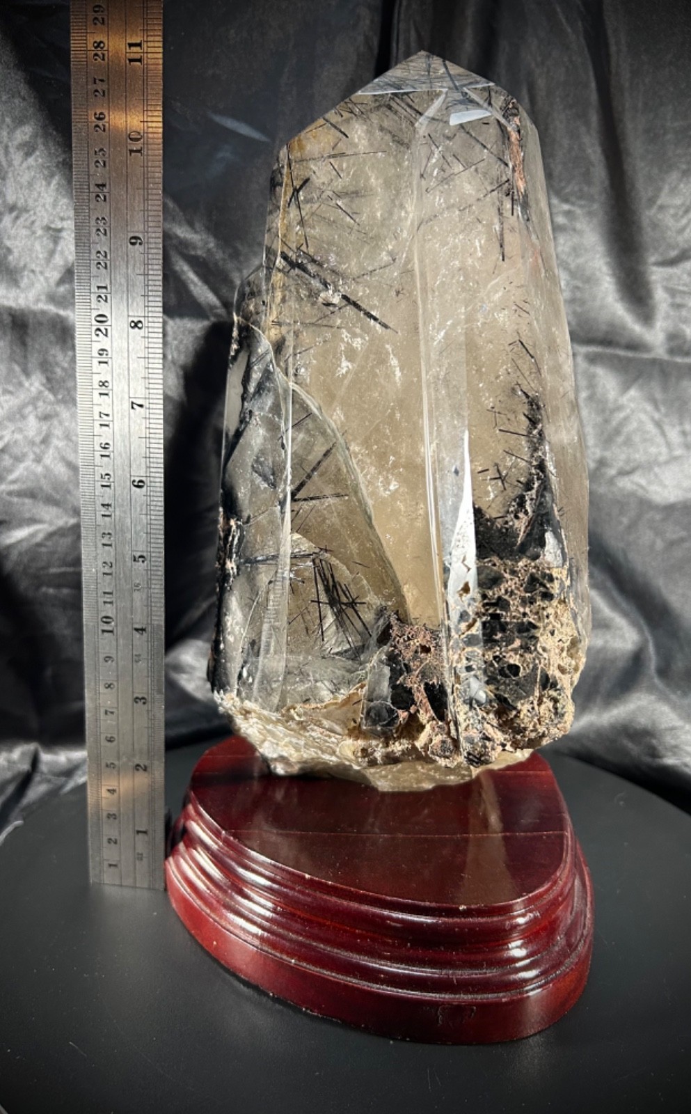 Amazing Polished Tourmalinated Quartz Specimen with Custom Wood Stand 9lb 10oz