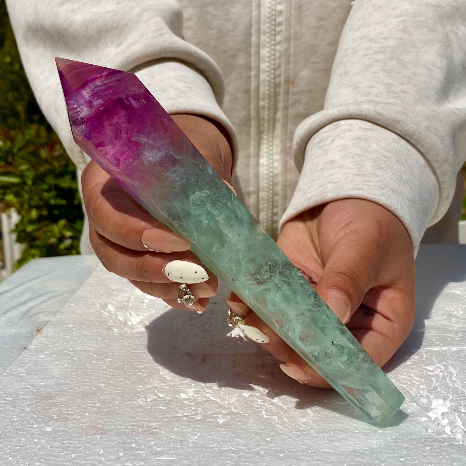 311G Top natural rainbow fluorite scepter crystal healing