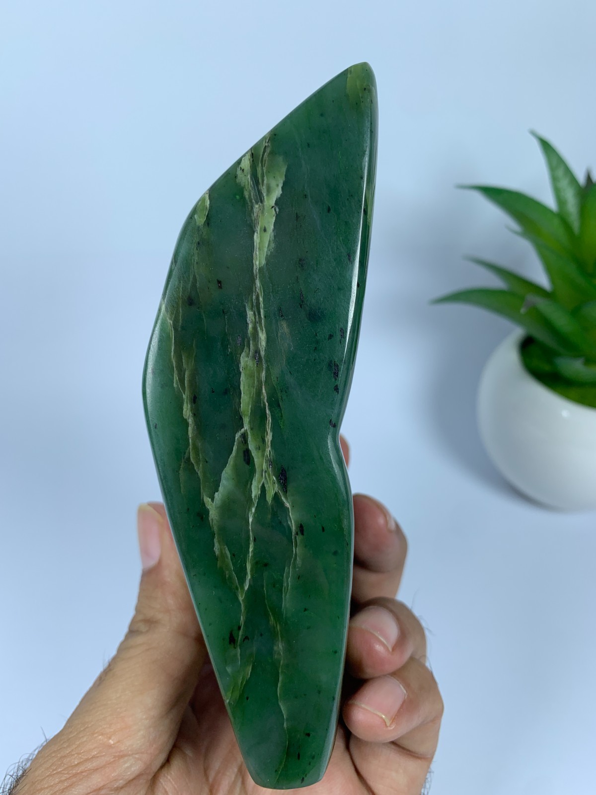 497gram Nephrite Jade Polished Green Genuine Freeform Rough Crystal, Afghanistan