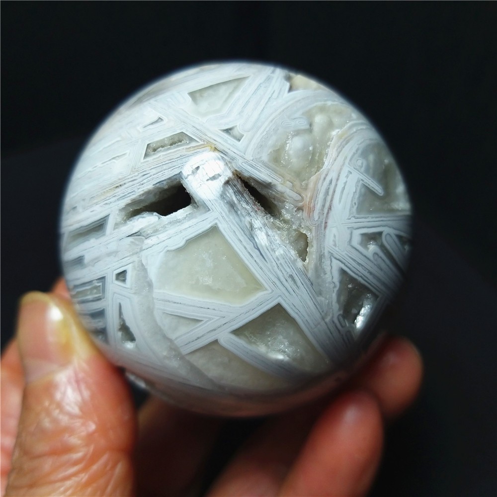 RARE 206.8G 54mm Natural Grid Agate Stone Geode Sphere Ball Healing A4880