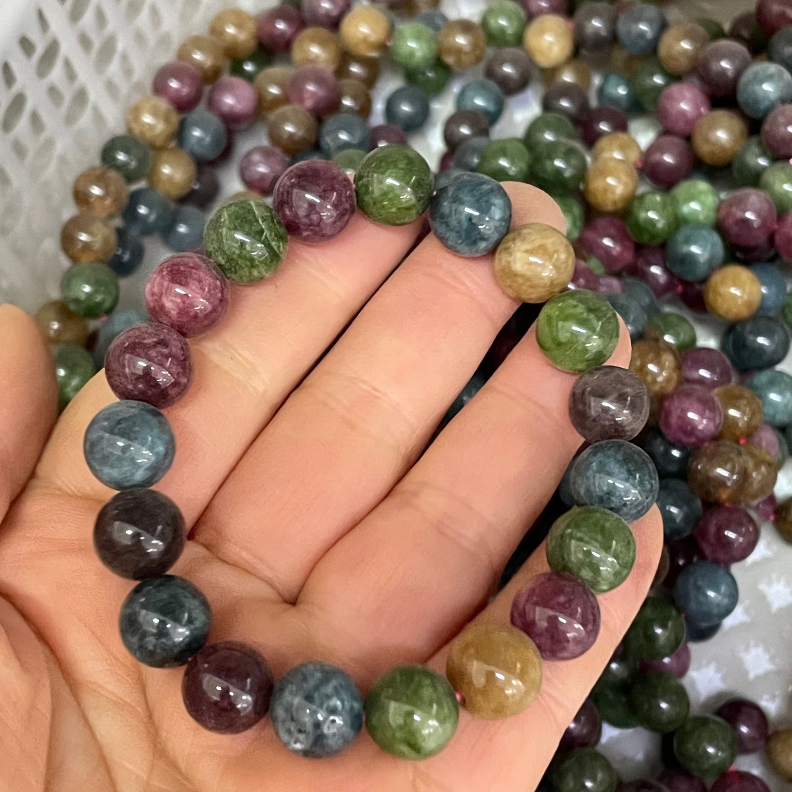 10pcs Multi color combination crystal elastic bead bracelet Size 10mm