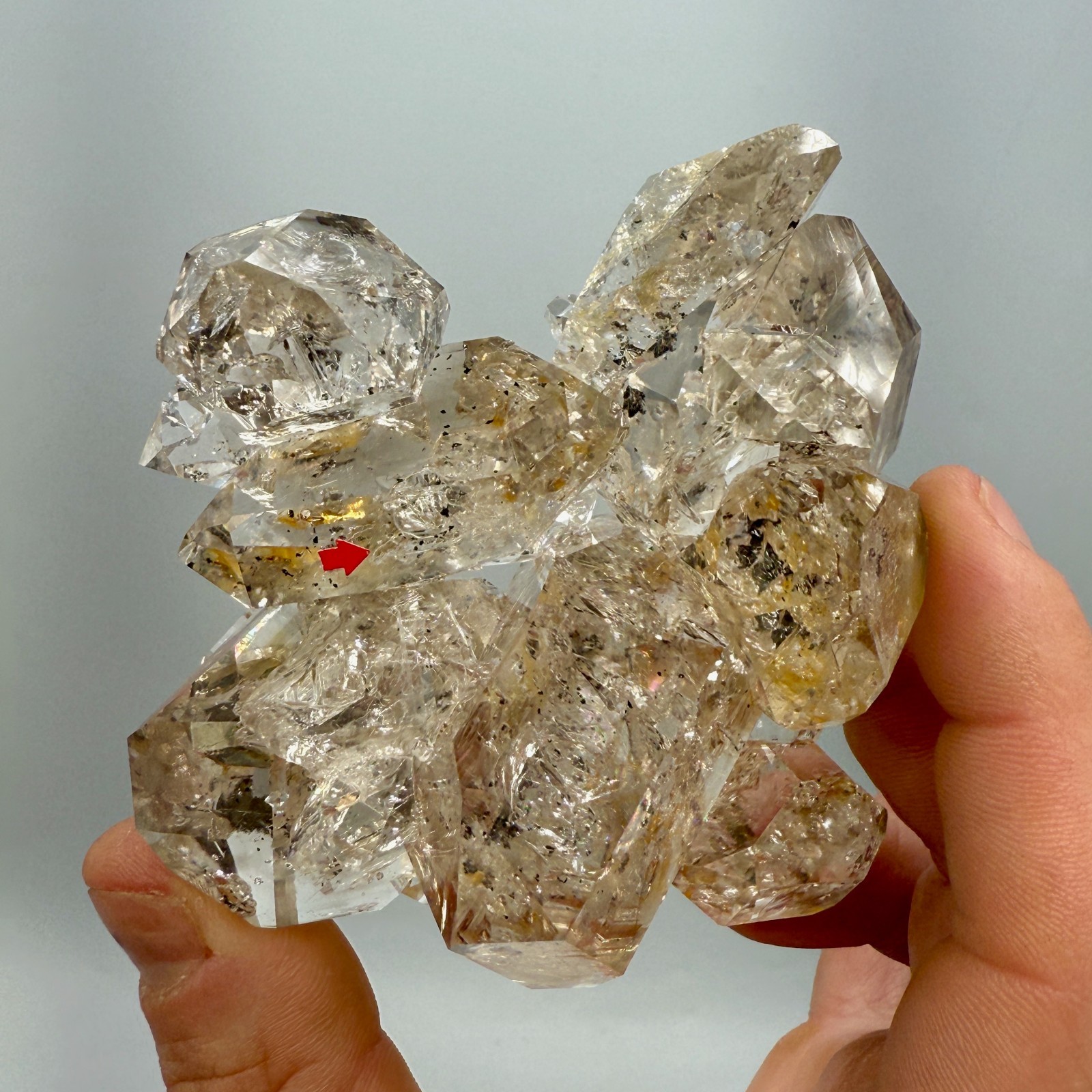 320 g Enhydro Herkimer Diamond Gem Cluster w/ Moving Bubble, Smoky Phantoms