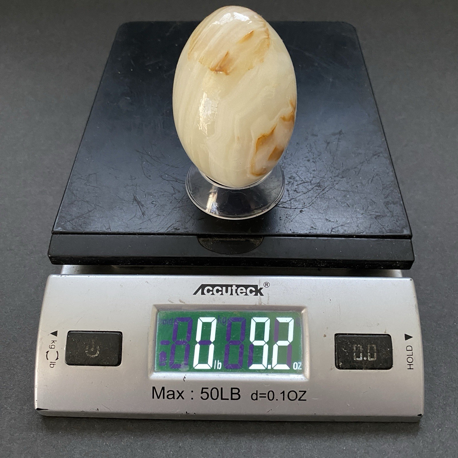 Natural Onyx Stone Egg With Stand Hand Polished Banded Agate Calcite Crystal