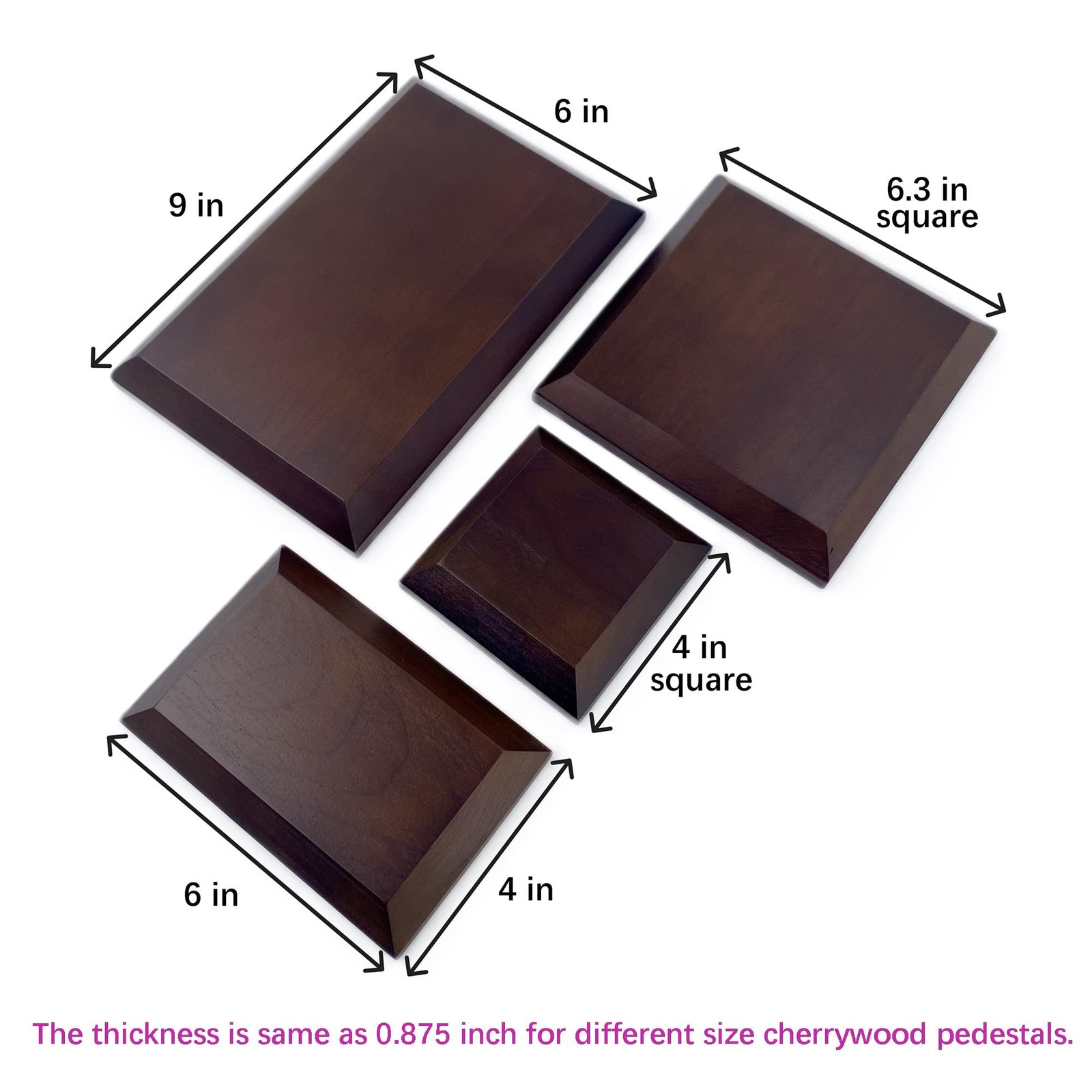 Dark Brown Solid Cherrywood Pedestal, Square Wood Display Base with Bevel, Vi…