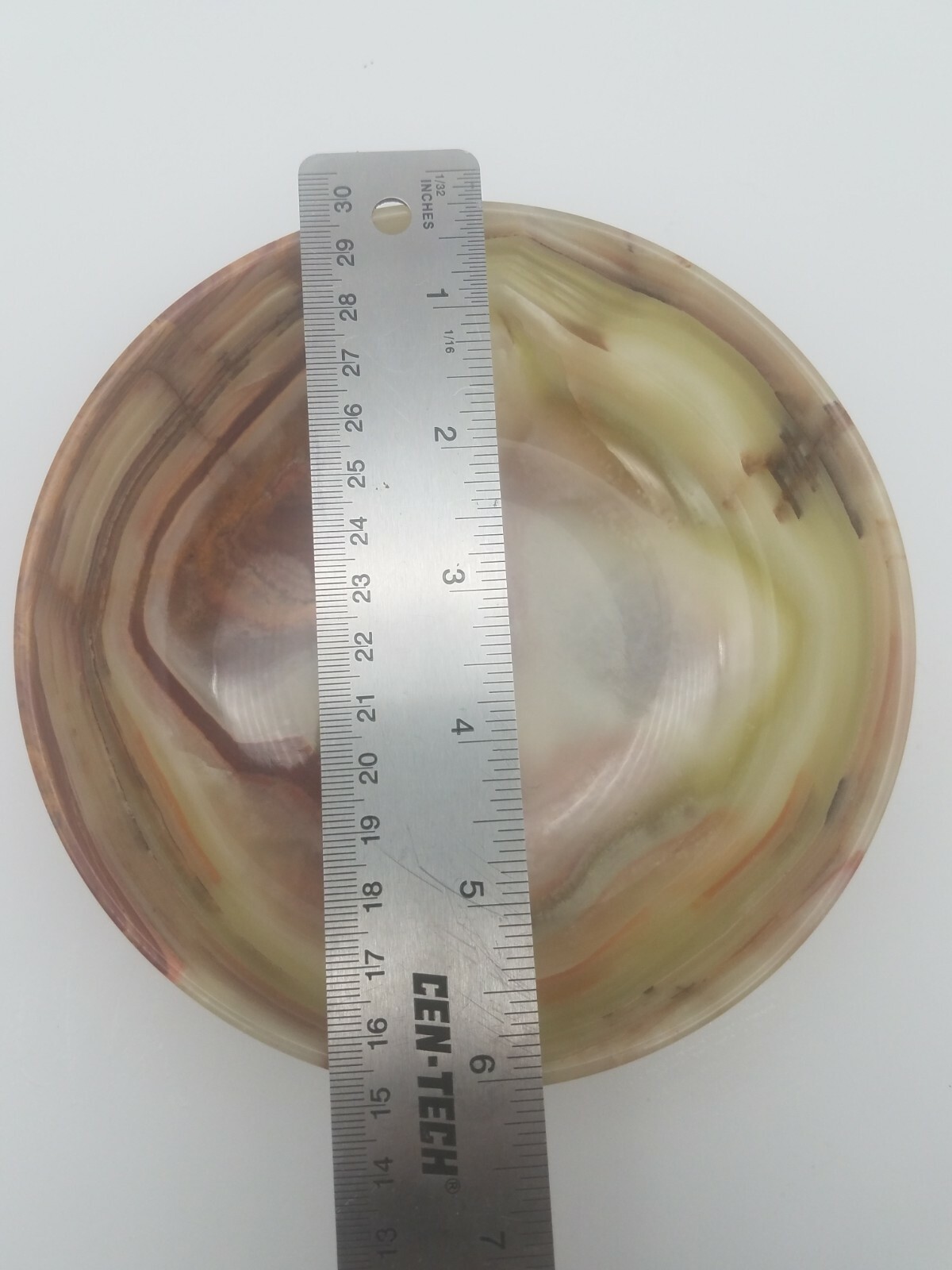 6″ Thin Carved Onyx Bowl Green, Red, Gold, Brown, White Veins
