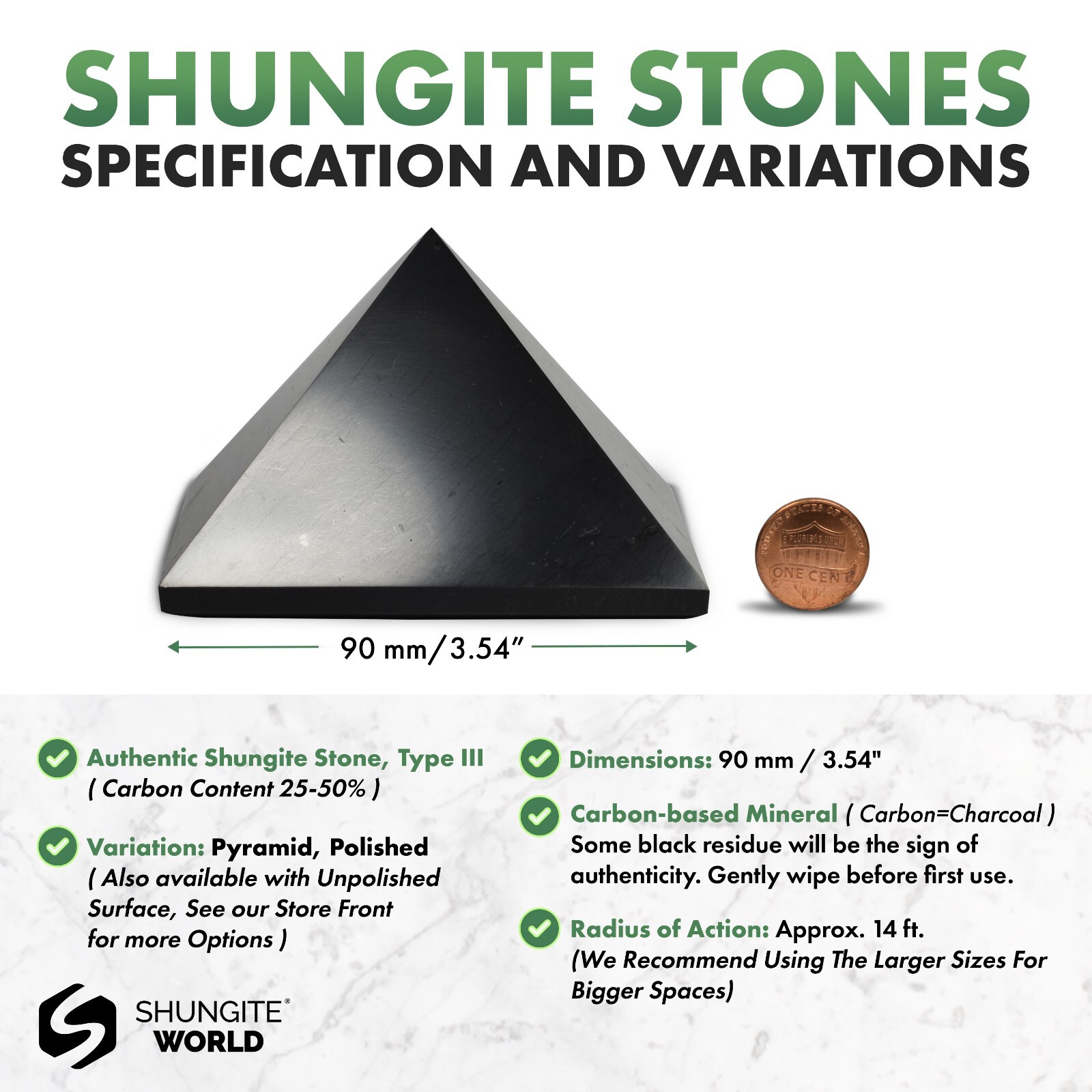 Shungite World Shungite Pyramid – 90 mm / 3.54″ ( Polished or Unpolished )