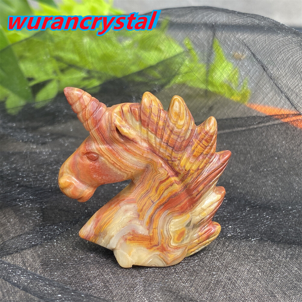 1pc Natural crazy agate unicorn skull quartz crystal carved reiki healing 2”